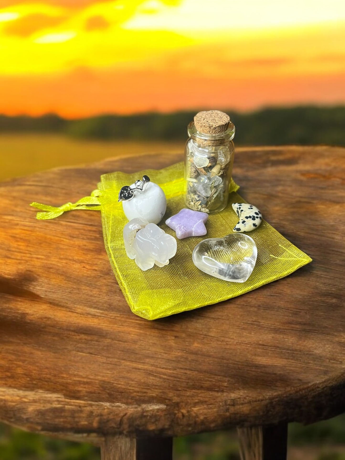 Uplifting + Positivity Mojo Bag, Crystal Charm Set for Joy, Light Energy & Emotional Uplift | Handmade Intention Kit with Herbs + Stones
