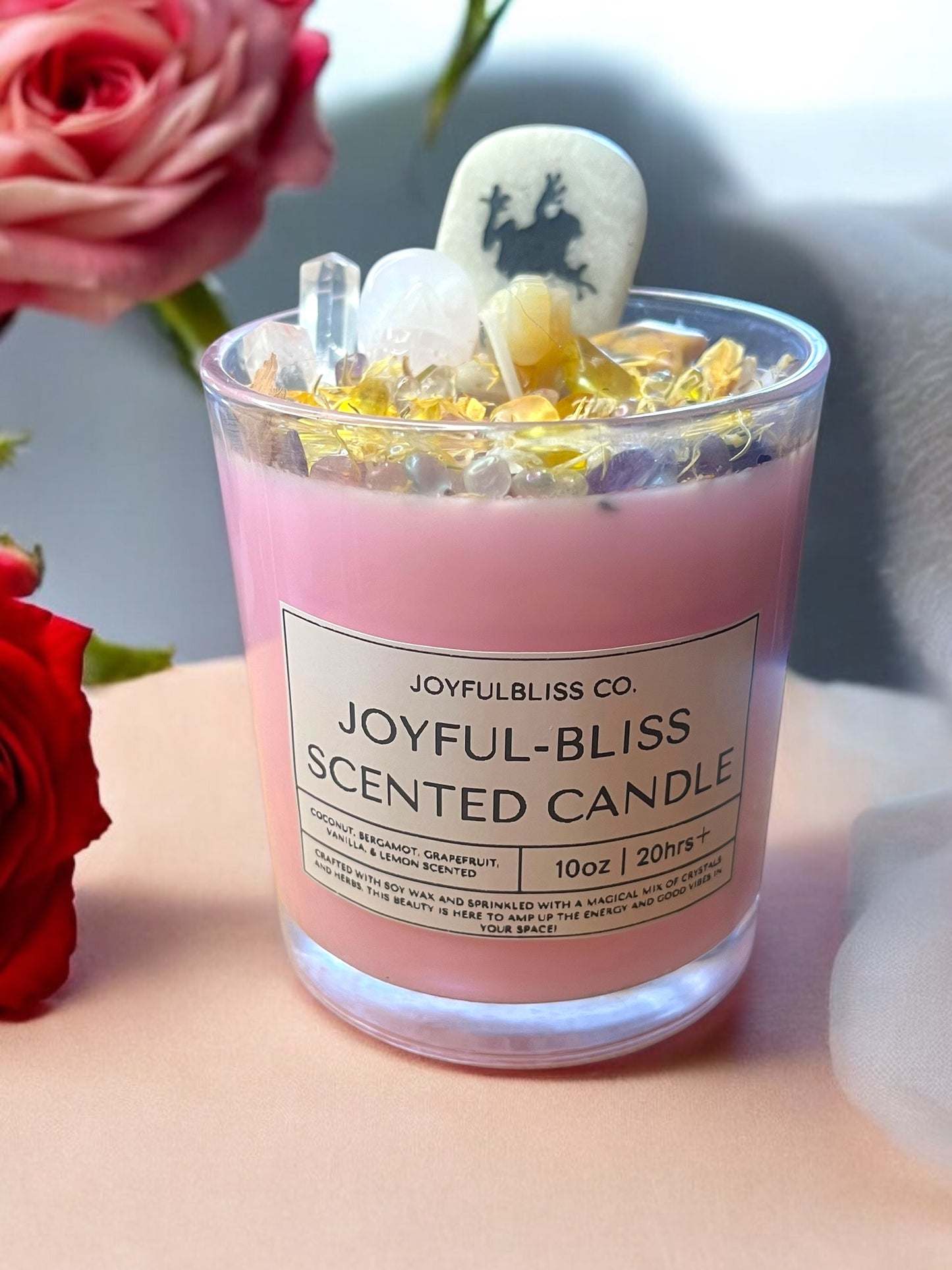 Joyful-Bliss Scented Candle – 10oz Soy Crystal Candle | Coconut, Grapefruit, Lemon & Vanilla