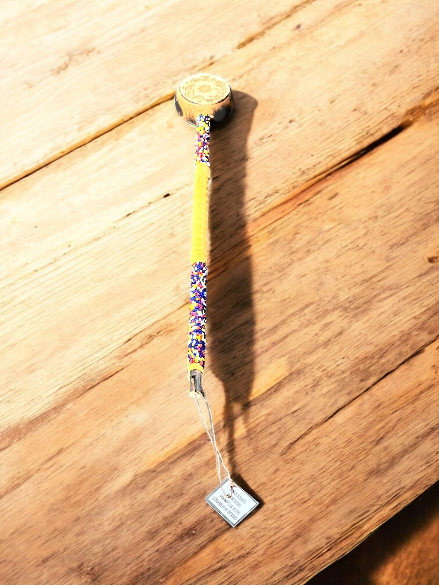 Authentic Native American Engraved Rattle 20" Leather & Bead Wrapped By Creek Artist La Ne Ayo