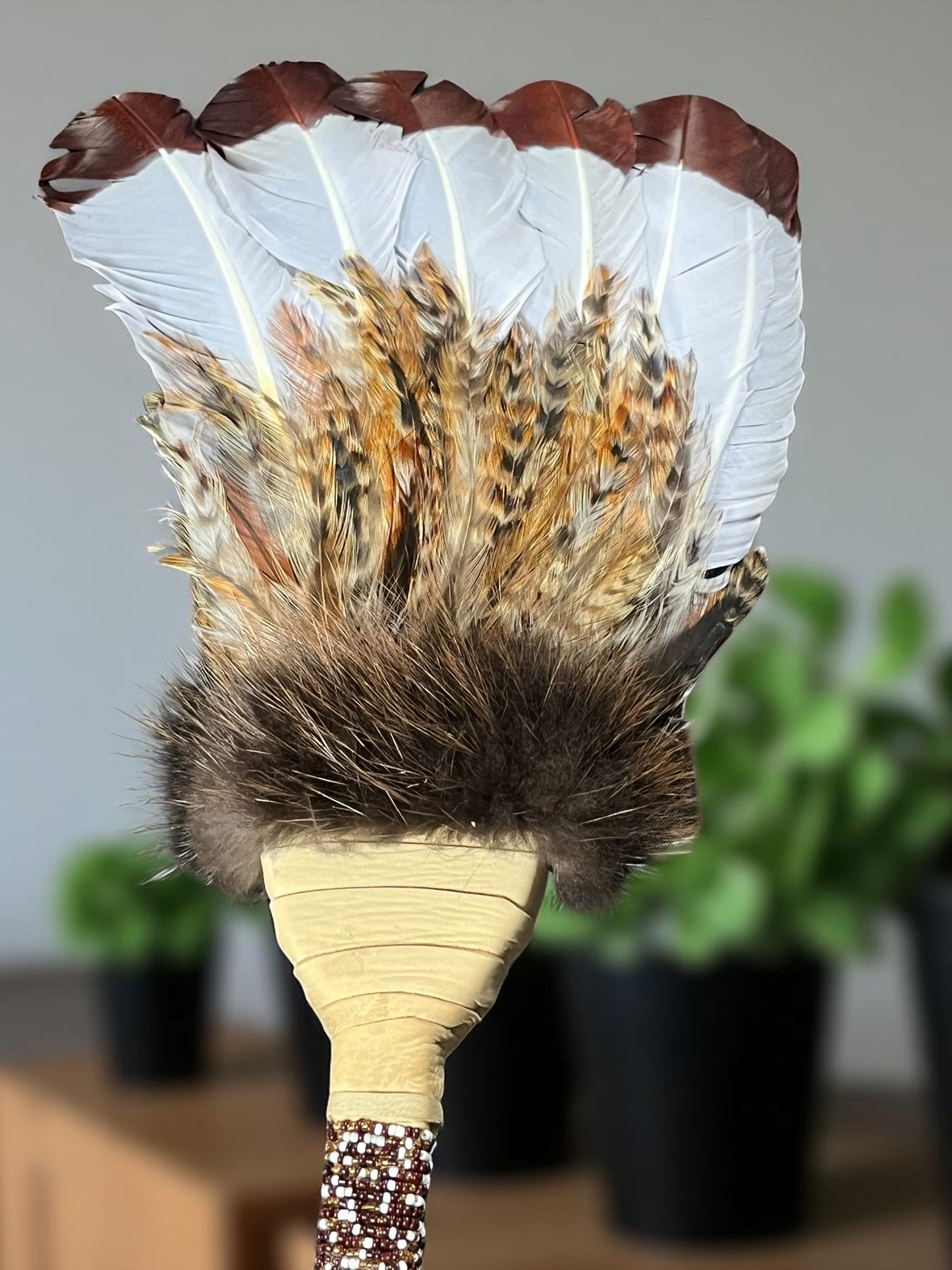Authentic Creek Feather Smudge Fan: Native American Prayer Tool Handcrafted by La Ne Ayo Artist