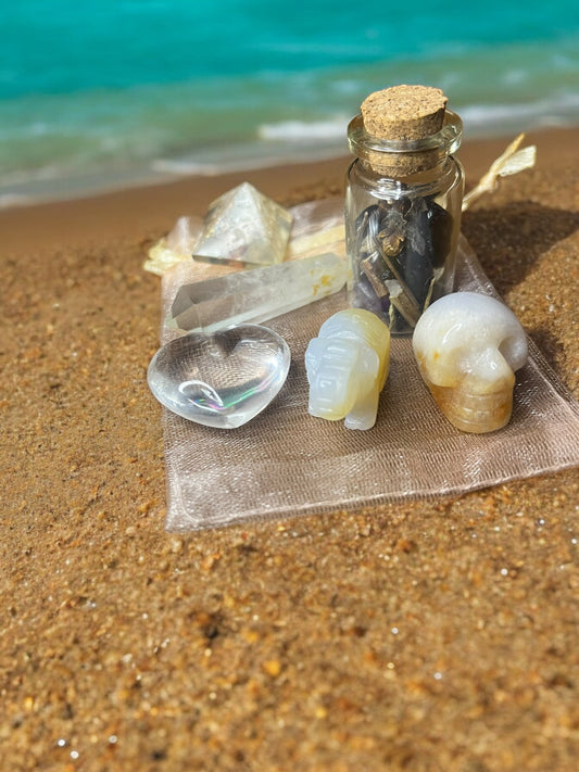 Manifesting Mojo Bag – Intention-Charged Crystal Set for Abundance, Vision & Spiritual Alignment | Handmade Law of Attraction Kit