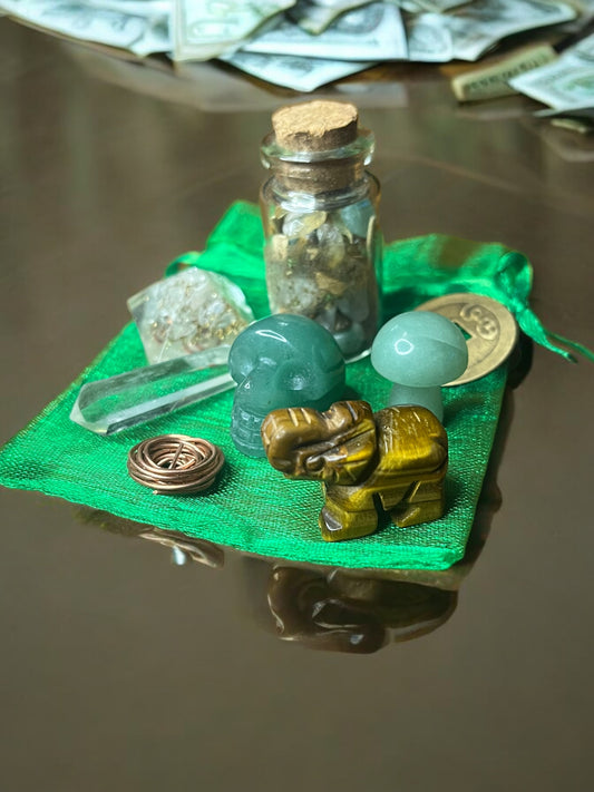 Money Mojo Bag – Energy-Charged Crystal Charm Set for Wealth, Abundance & Good Fortune | Custom Made to Order