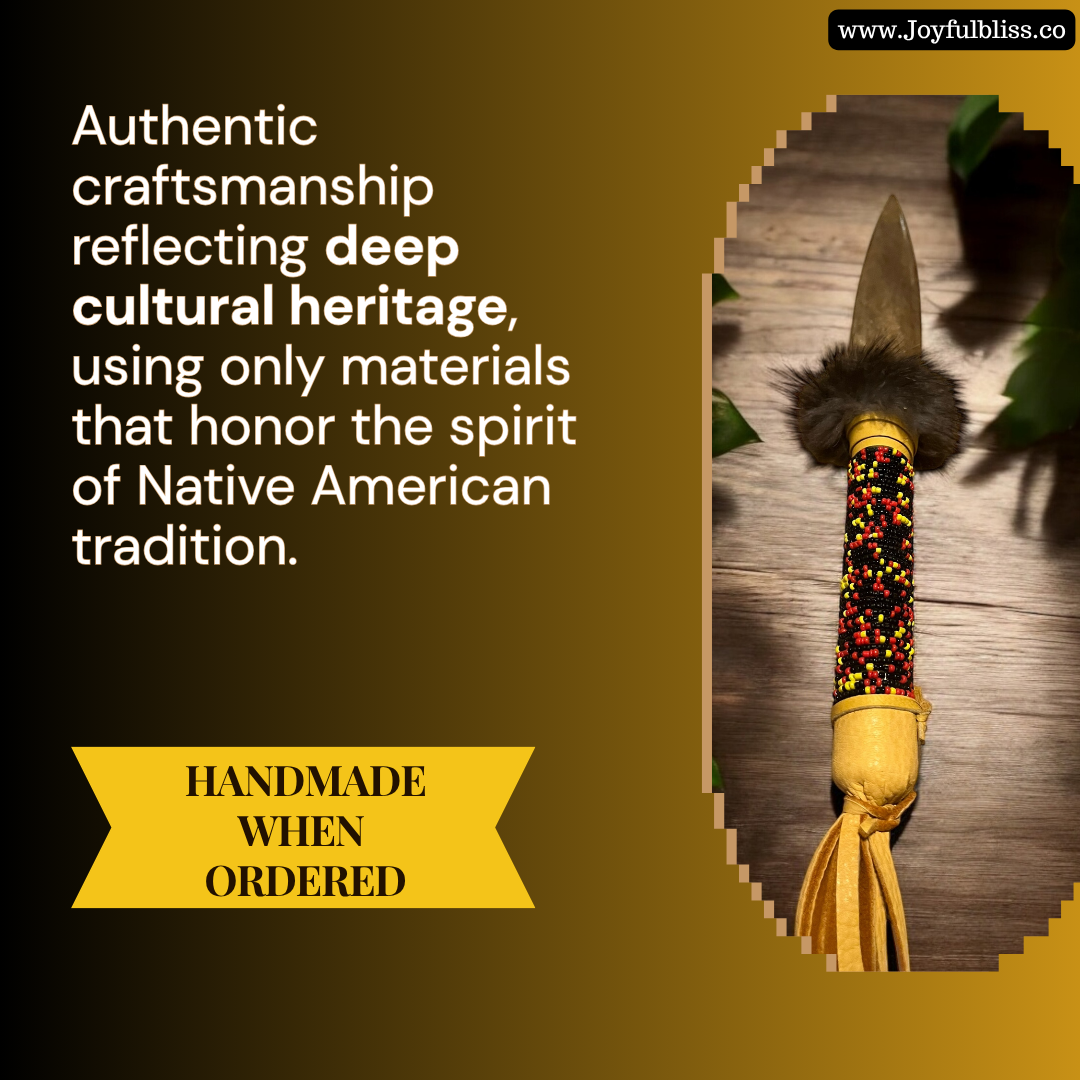 Native American Handmade By Creek Artist La Ne Ayo Buffalo Bone Beaded, Leather Wrapped Knife 13in.
