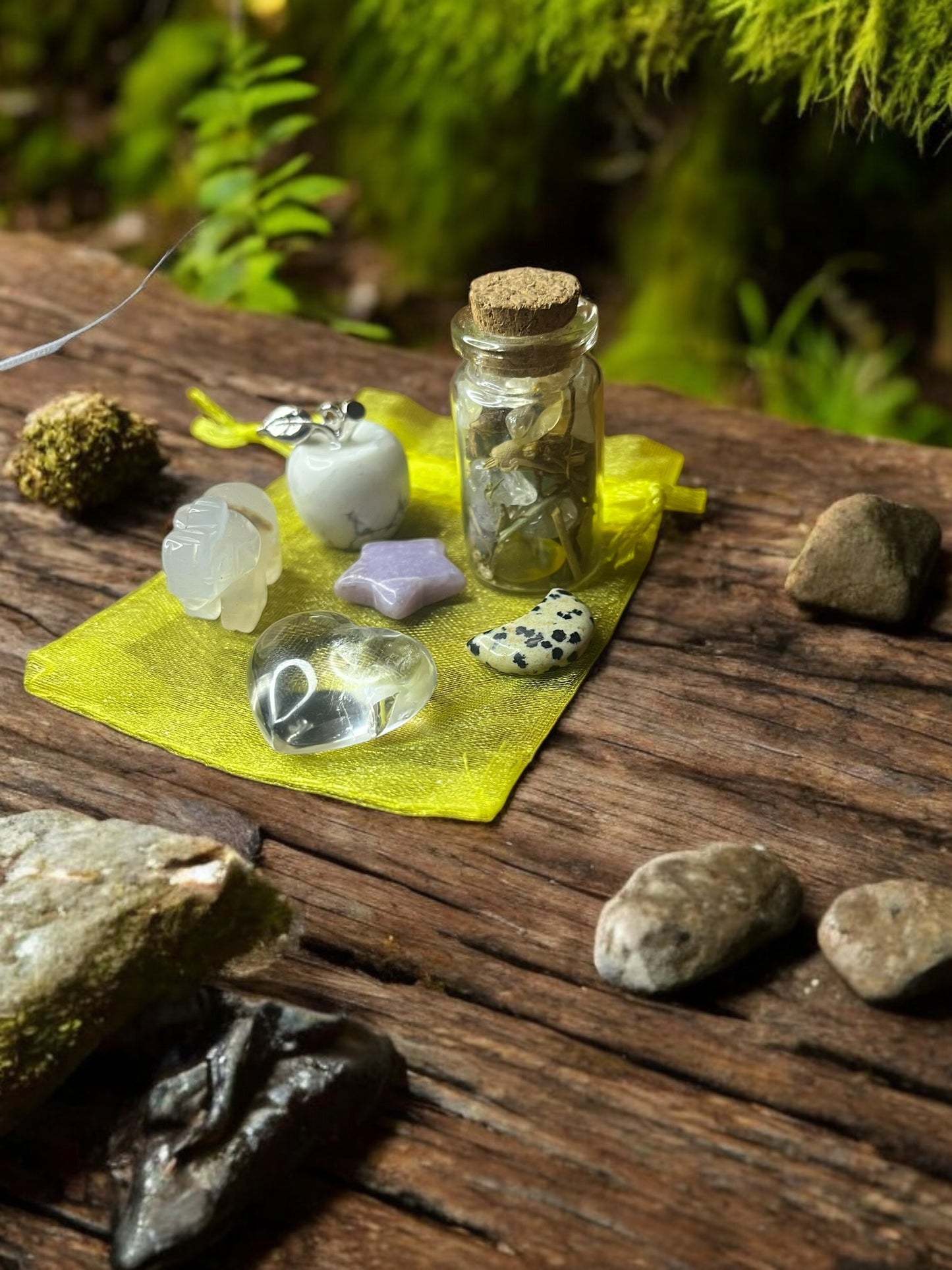 Uplifting + Positivity Mojo Bag, Crystal Charm Set for Joy, Light Energy & Emotional Uplift | Handmade Intention Kit with Herbs + Stones