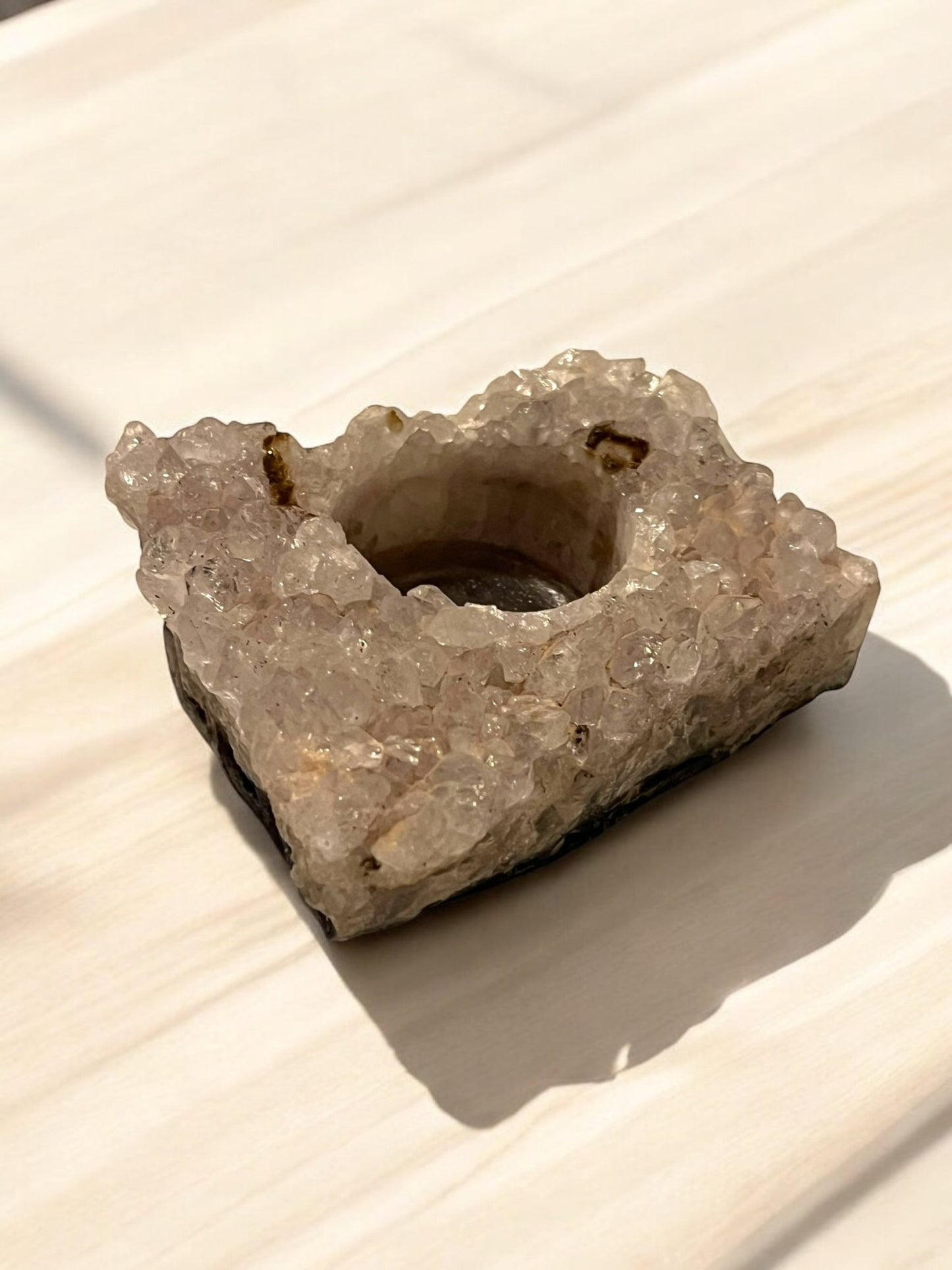 Amethyst Crystal Tea Light Candle Holder (4” x 3”) – Natural Geode - JoyfulBliss Co.