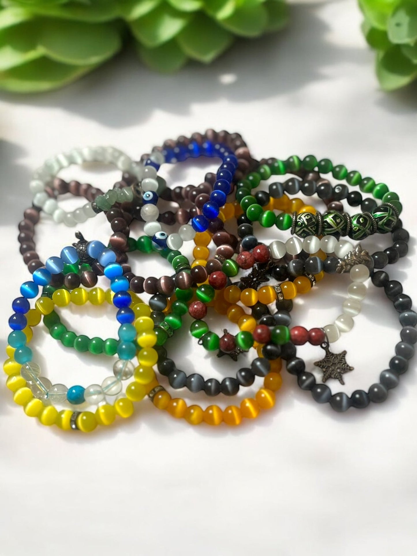 Cat’s Eye Beaded Bracelet – Energy, Protection & Luck (Color Variations Available) - JoyfulBliss Co.