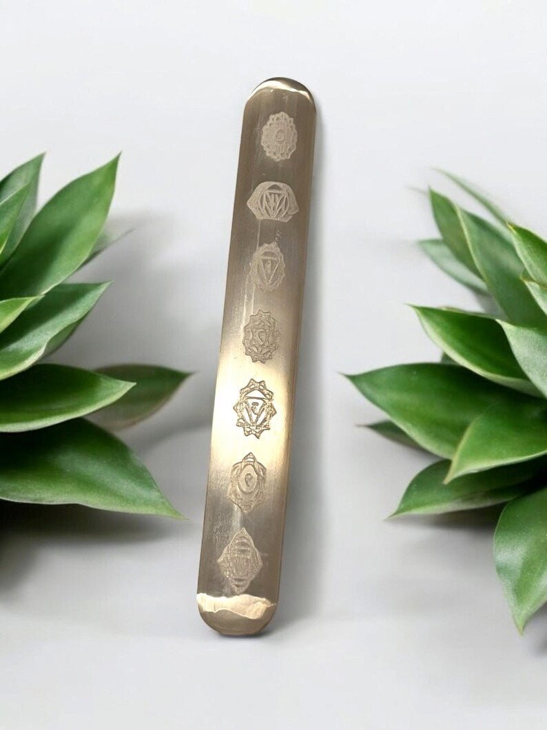 Chakra Engraved Selenite Crystal Wand (6”) - JoyfulBliss Co.