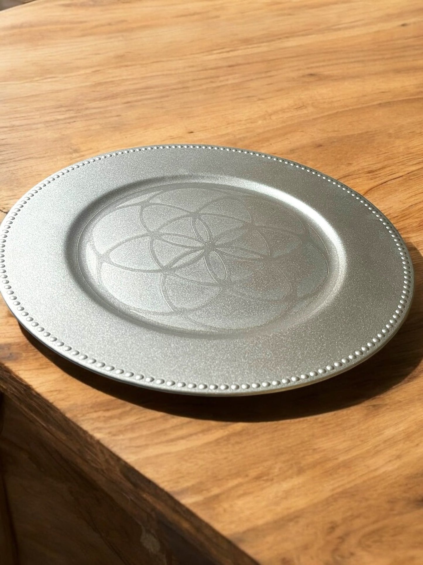 Engraved Decorative Charger Plates – 10” Spiritual & Celestial Designs - JoyfulBliss Co.