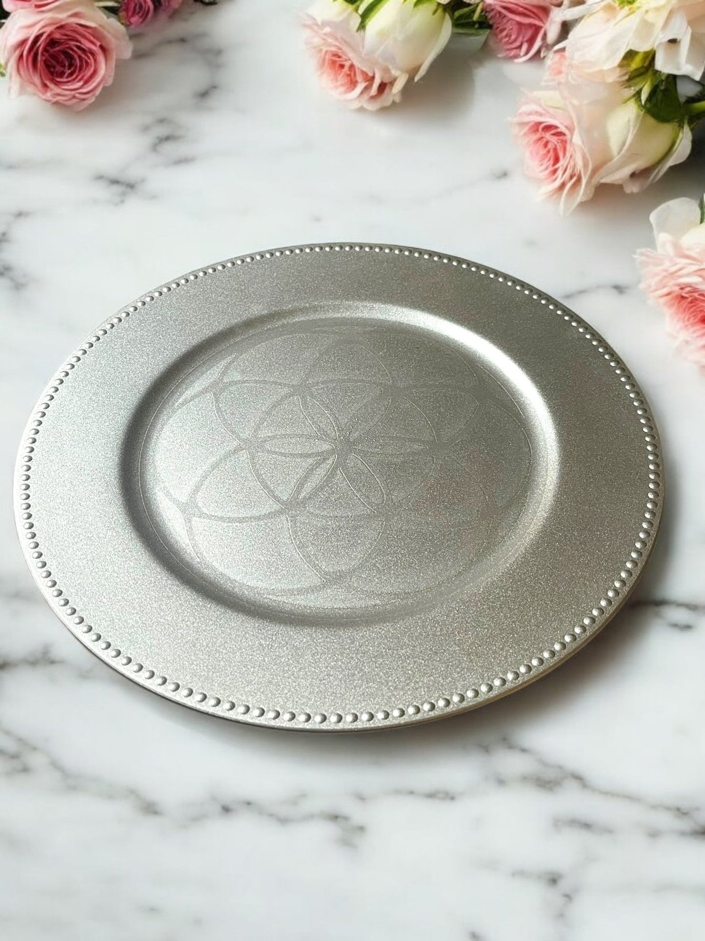 Engraved Decorative Charger Plates – 10” Spiritual & Celestial Designs - JoyfulBliss Co.
