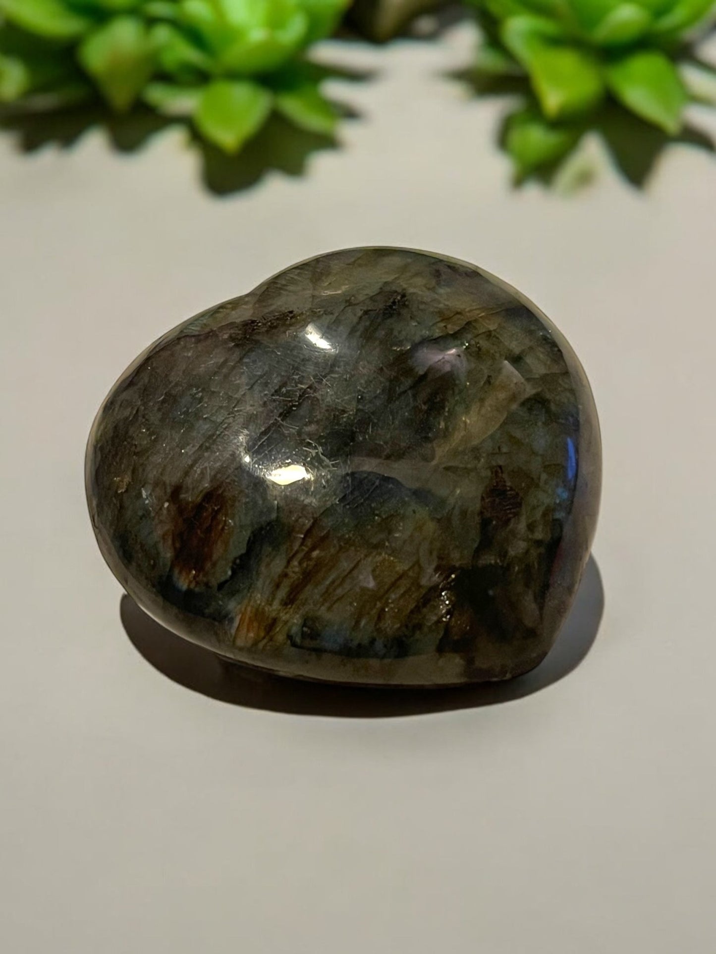 Flashy Labradorite Gemstone Heart (3.5” x 3”) – Radiant Crystal for Protection & Intuition - JoyfulBliss Co.