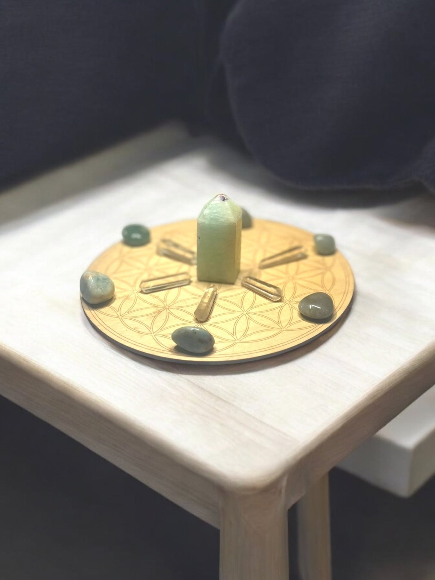 Flower of Life Crystal Grid – Amazonite, Quartz & Green Aventurine for Harmony & Abundance - JoyfulBliss Co.
