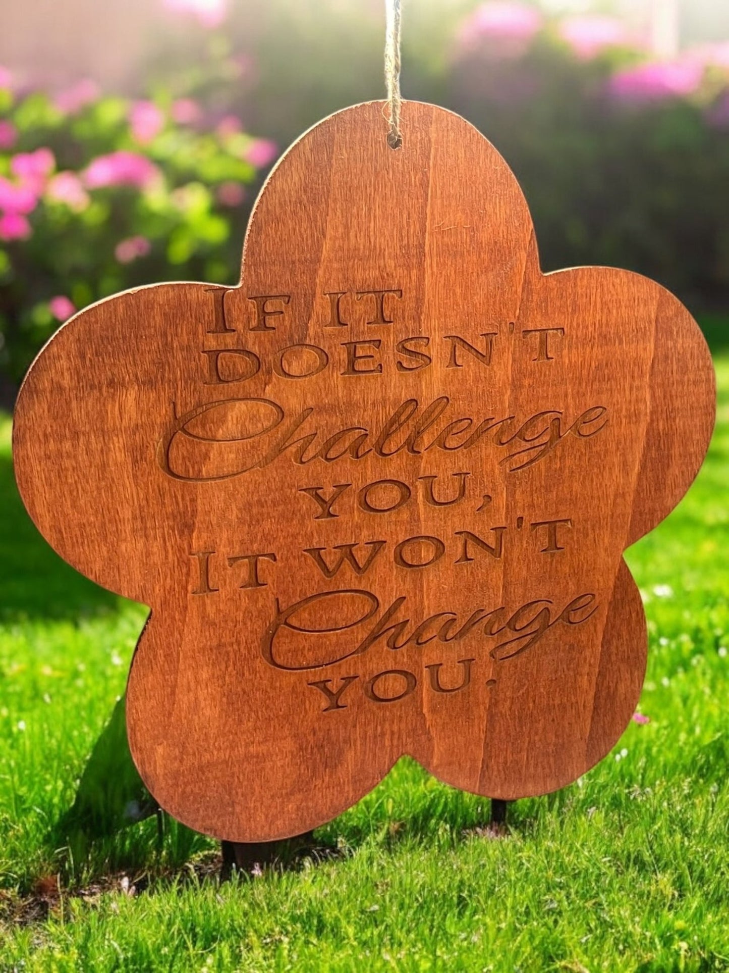 Flower Shaped Engraved Wooden Hanging Sign (7x7) - JoyfulBliss Co.