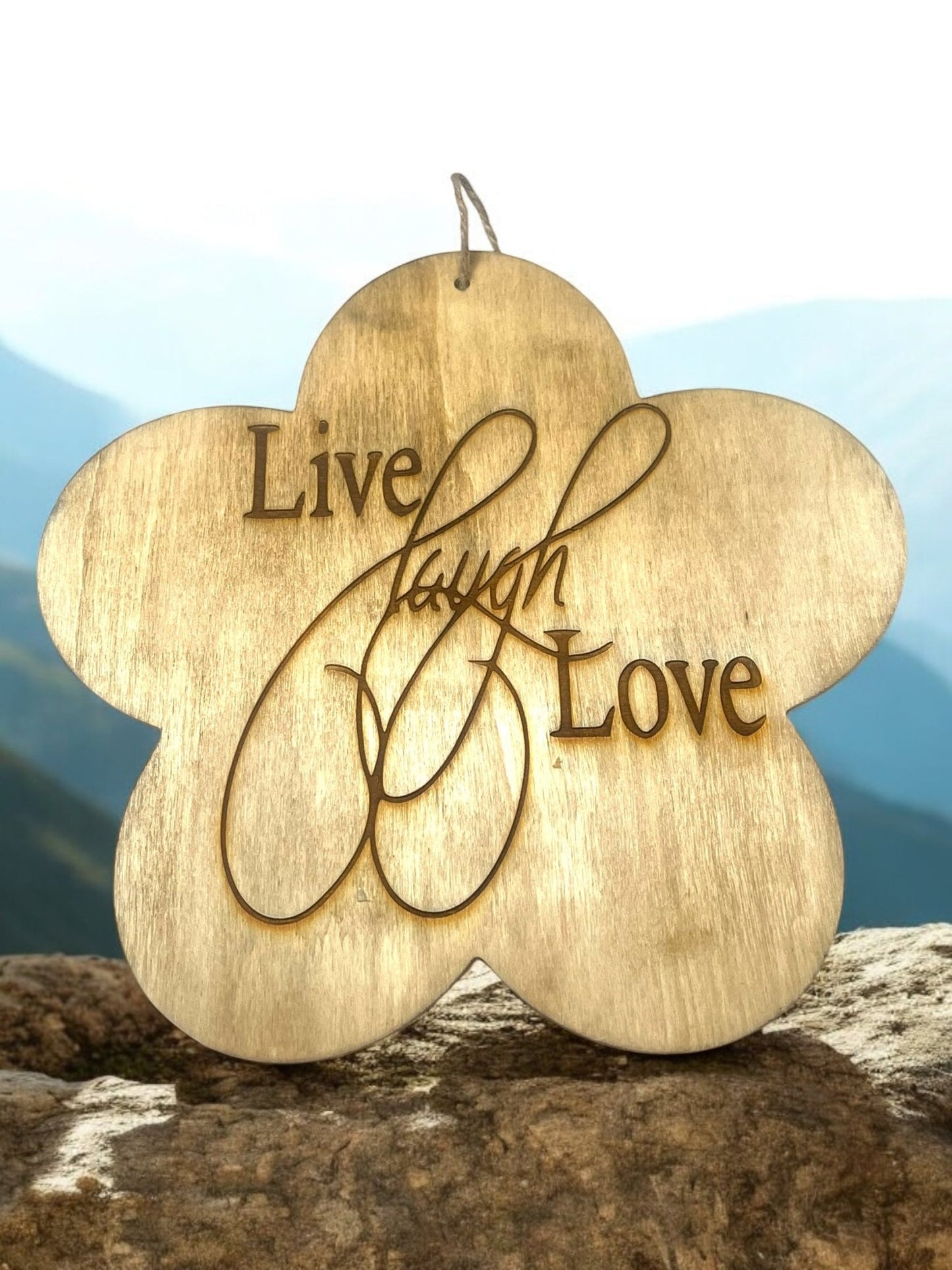 Flower Shaped Engraved Wooden Hanging Sign (7x7) - JoyfulBliss Co.