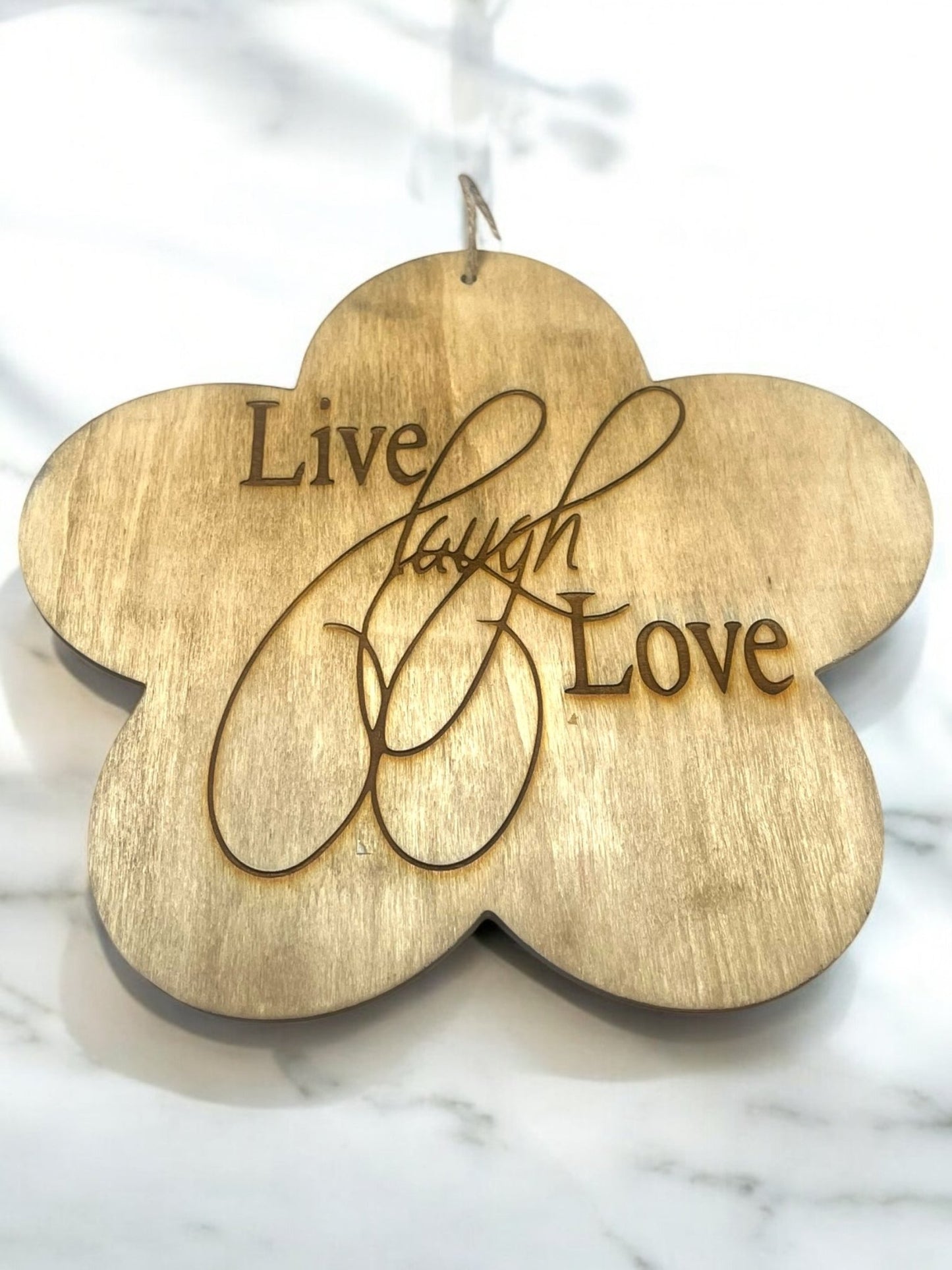 Flower Shaped Engraved Wooden Hanging Sign (7x7) - JoyfulBliss Co.