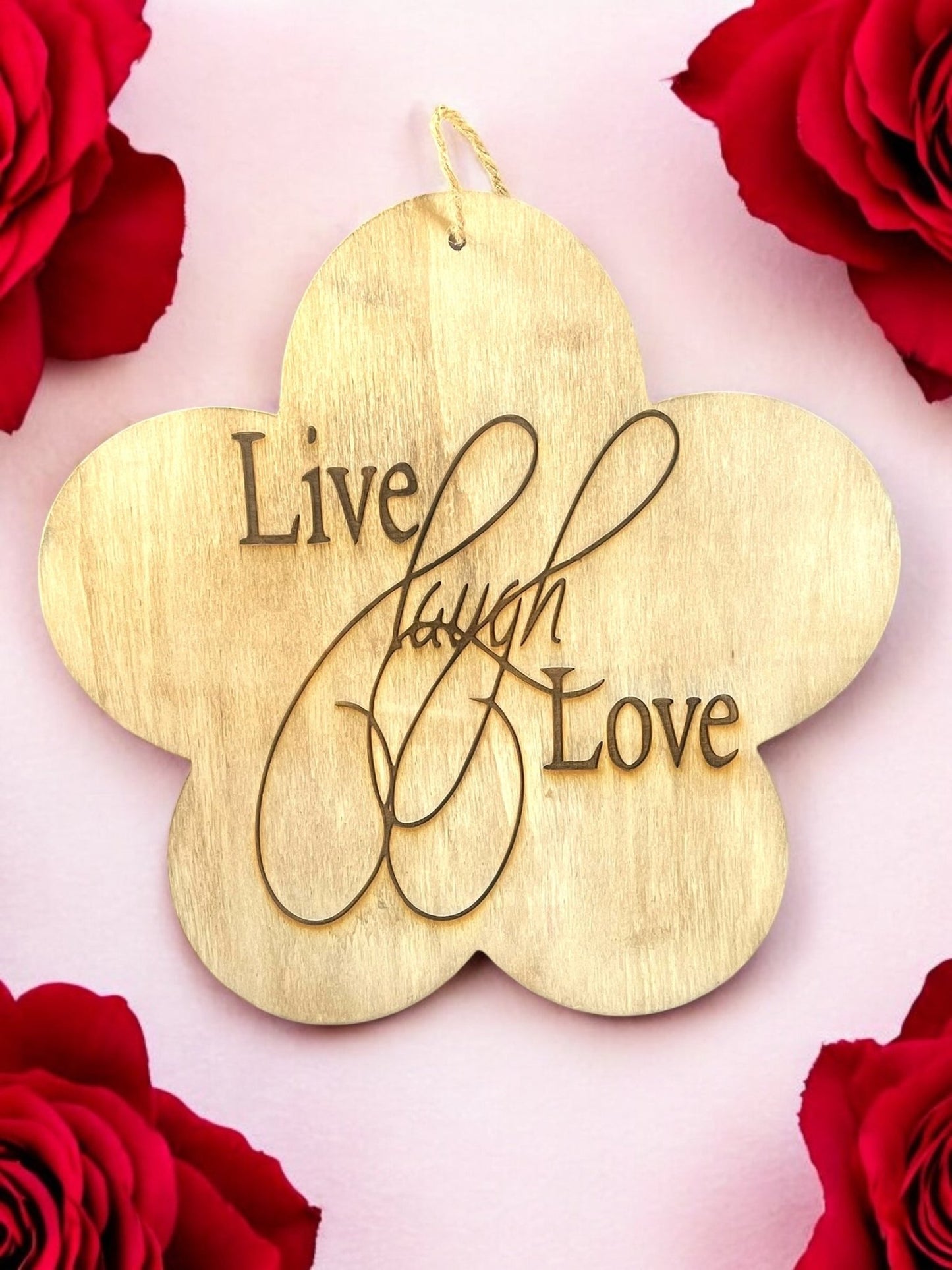 Flower Shaped Engraved Wooden Hanging Sign (7x7) - JoyfulBliss Co.