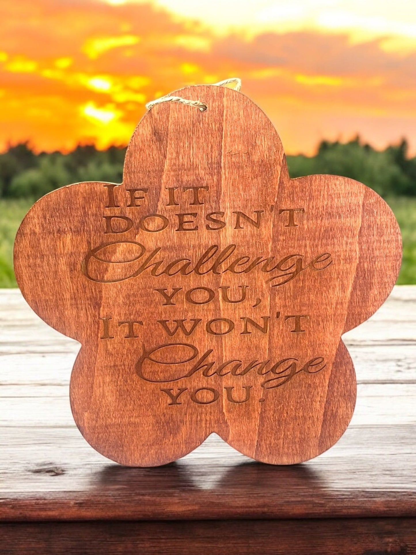 Flower Shaped Engraved Wooden Hanging Sign (7x7) - JoyfulBliss Co.