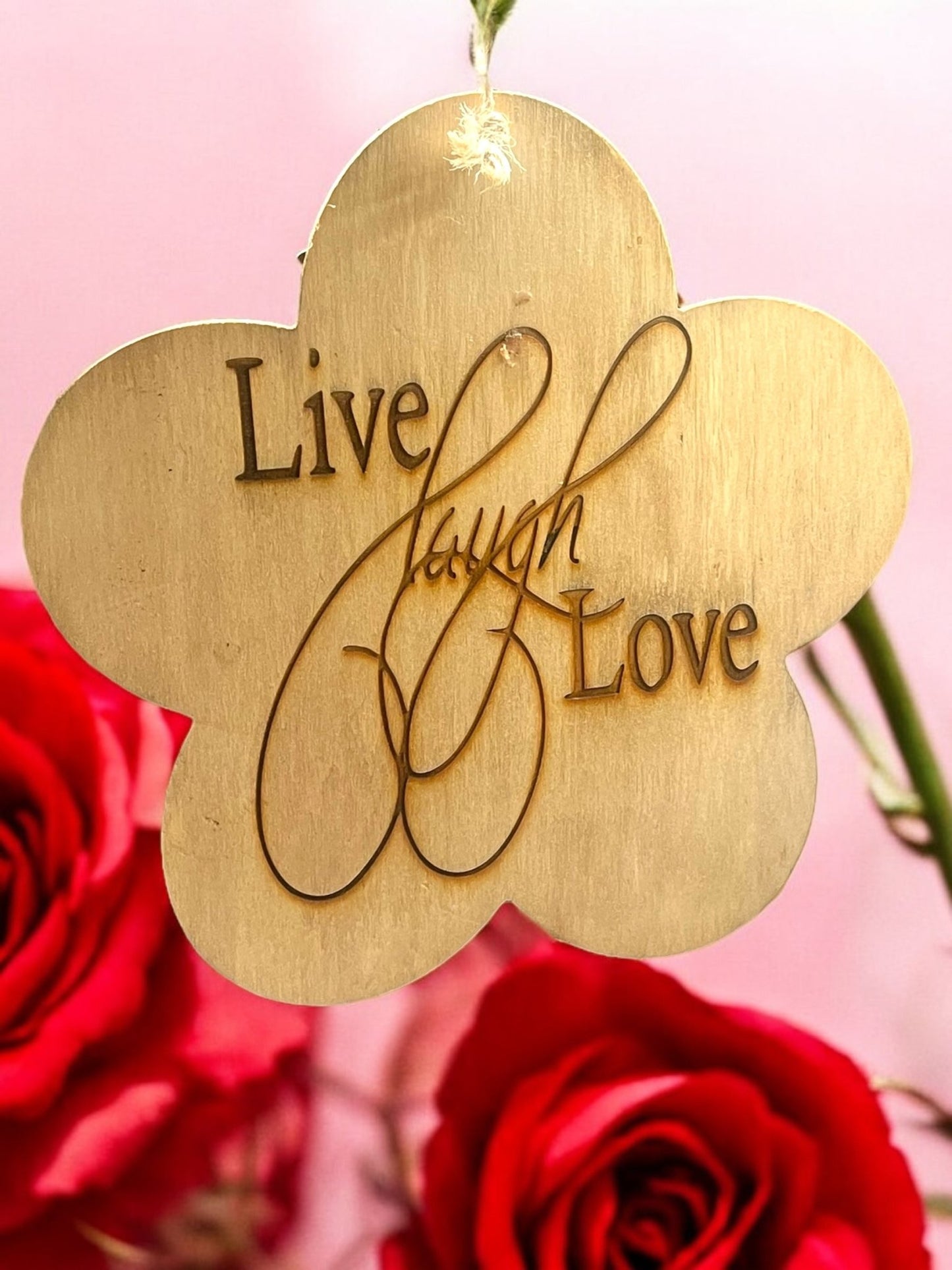 Flower Shaped Engraved Wooden Hanging Sign (7x7) - JoyfulBliss Co.