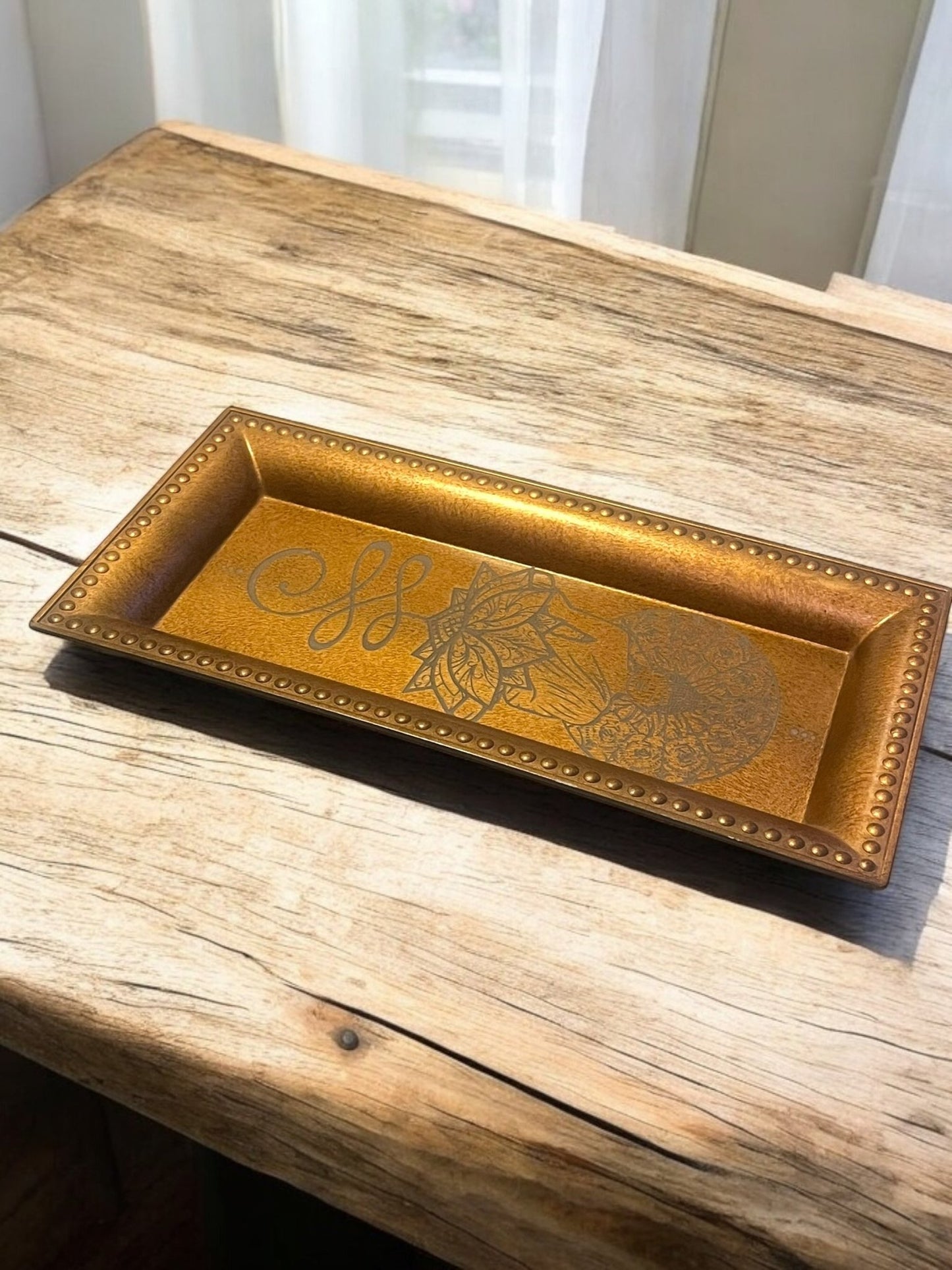 Golden Enlightenment Spiritual Engraved Decorative Plate – 11x5 Inches - JoyfulBliss Co.