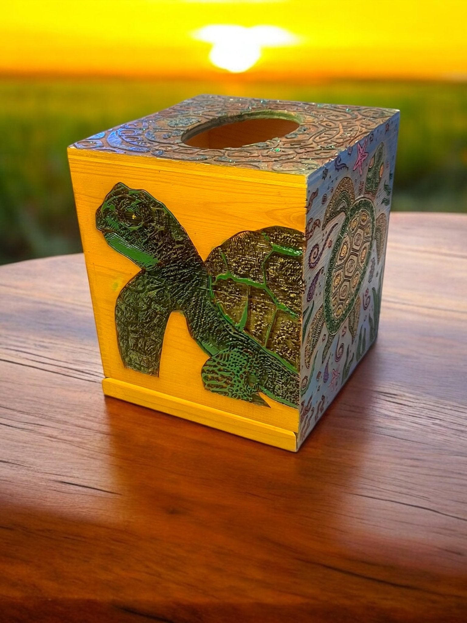 Handcrafted Tissue Box – Painted & Engraved by Creek Artist La Ne Ayo (4x4 Inches) - JoyfulBliss Co.