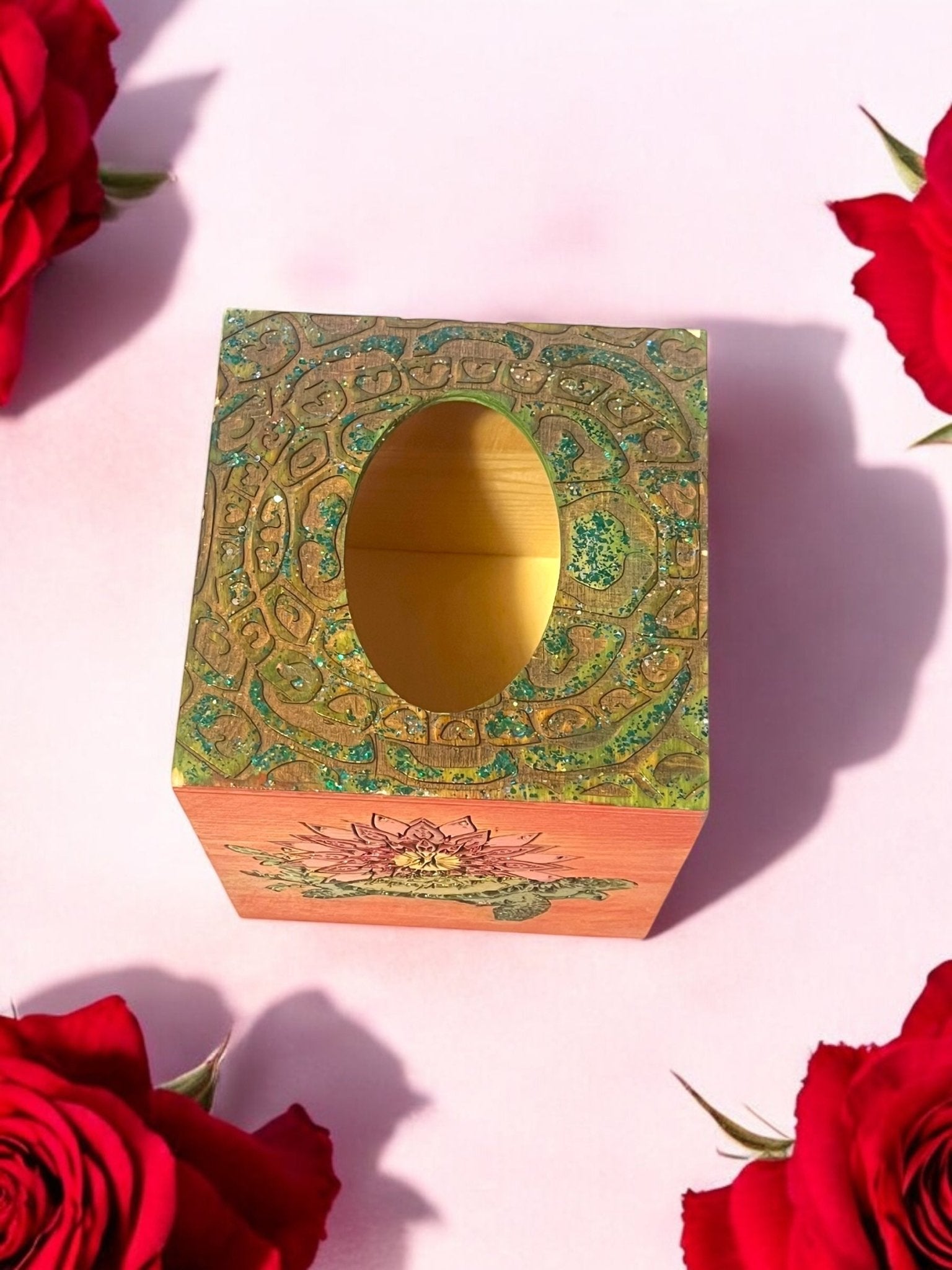 Handcrafted Tissue Box – Painted & Engraved by Creek Artist La Ne Ayo (4x4 Inches) - JoyfulBliss Co.