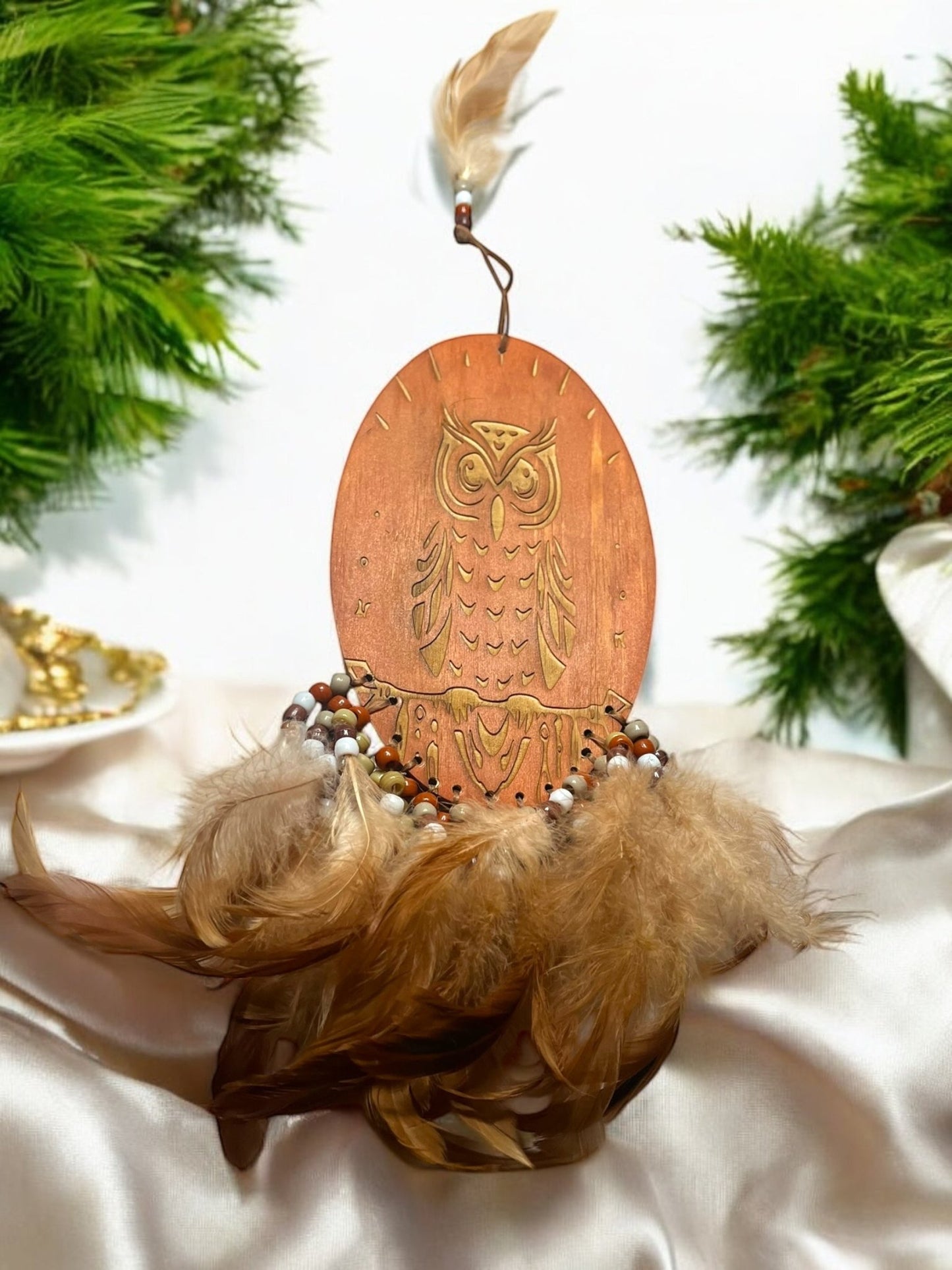Handmade Wooden Owl Dream Catcher – Wisdom & Spiritual Protection (4” x 12” - JoyfulBliss Co.