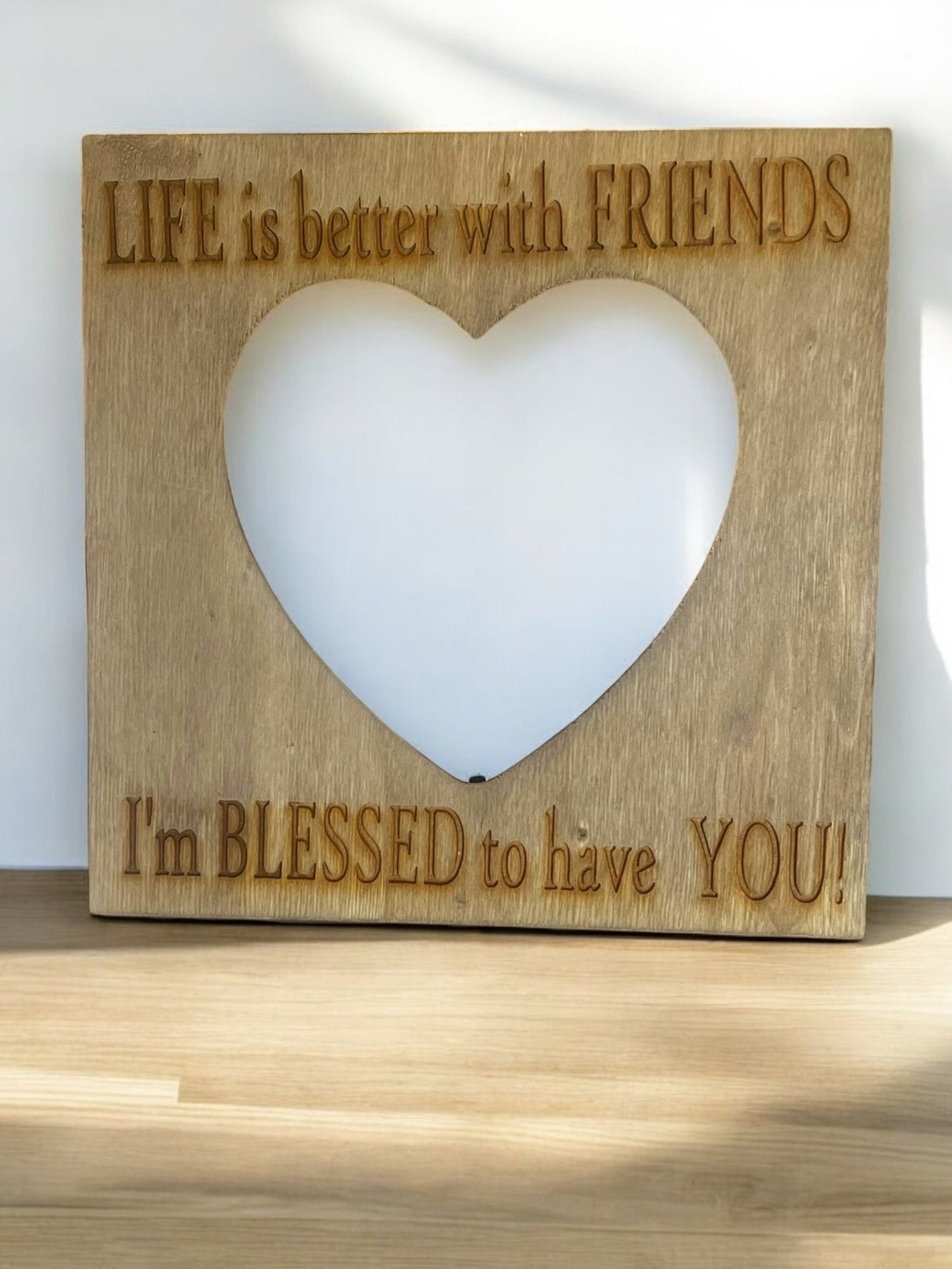 Heart-Shaped Wooden Engraved Picture Frame (7x5) - JoyfulBliss Co.