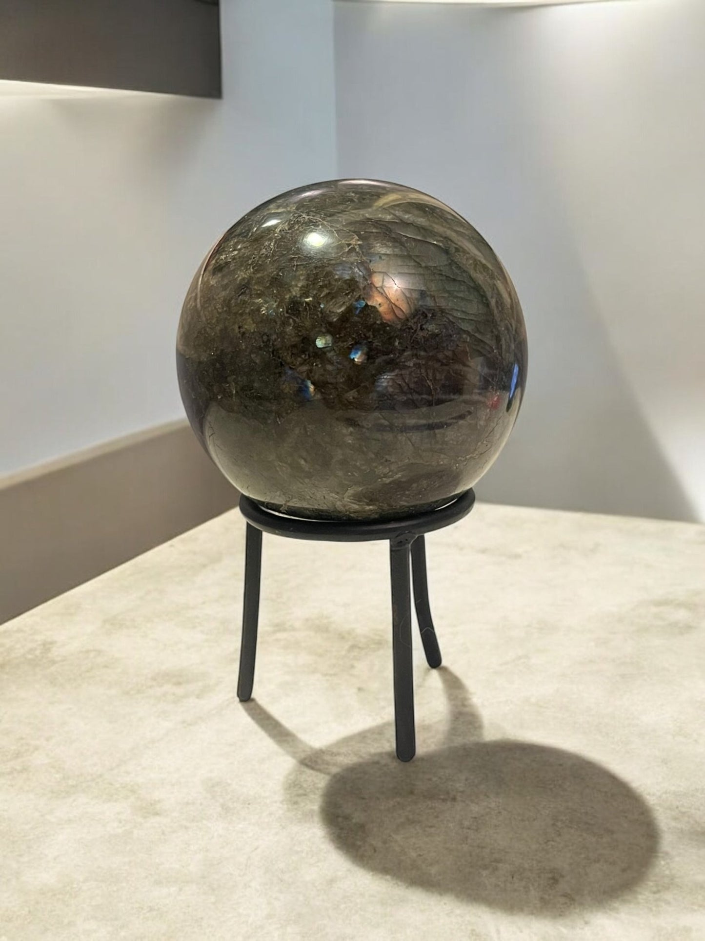 Labradorite Gemstone Sphere (80mm) with Stand – Flashy Crystal - JoyfulBliss Co.