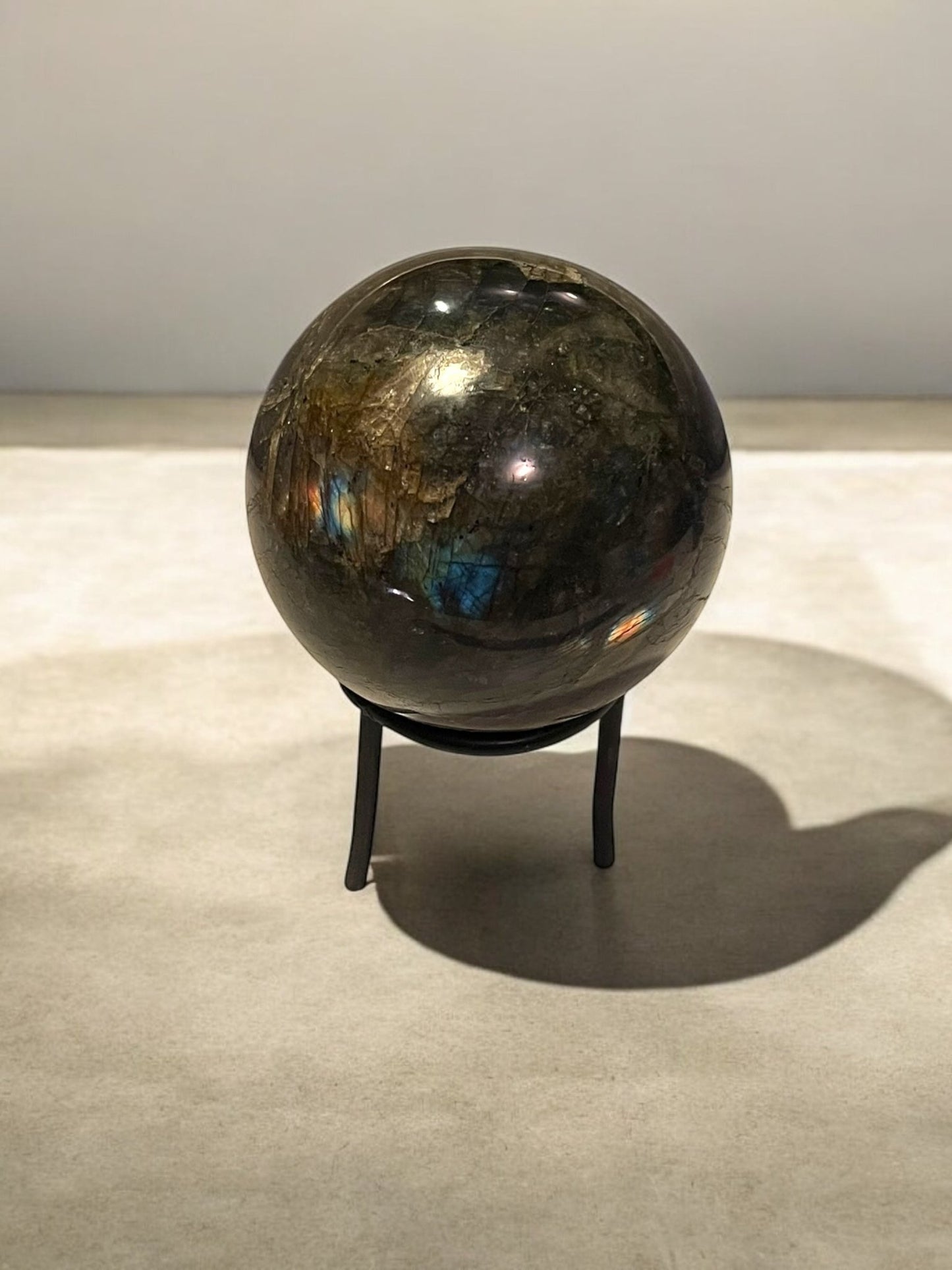 Labradorite Gemstone Sphere (80mm) with Stand – Flashy Crystal - JoyfulBliss Co.