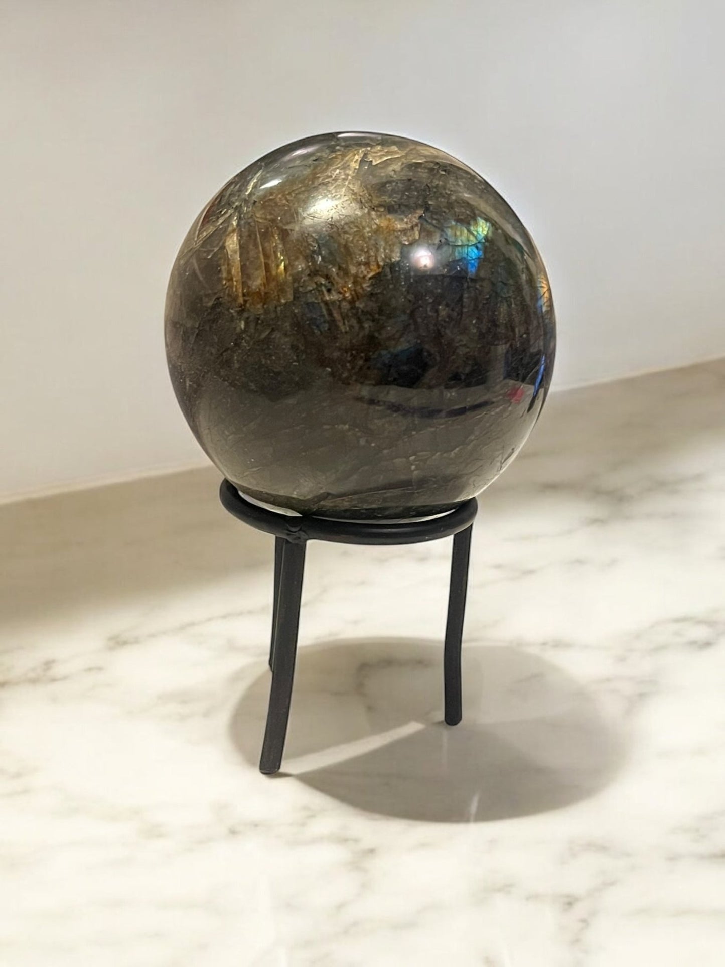 Labradorite Gemstone Sphere (80mm) with Stand – Flashy Crystal - JoyfulBliss Co.