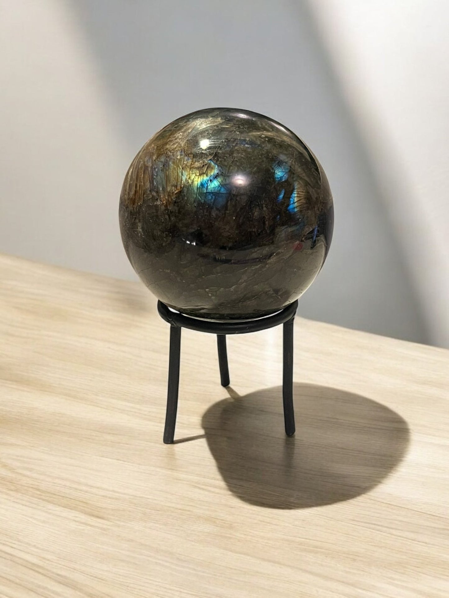 Labradorite Gemstone Sphere (80mm) with Stand – Flashy Crystal - JoyfulBliss Co.
