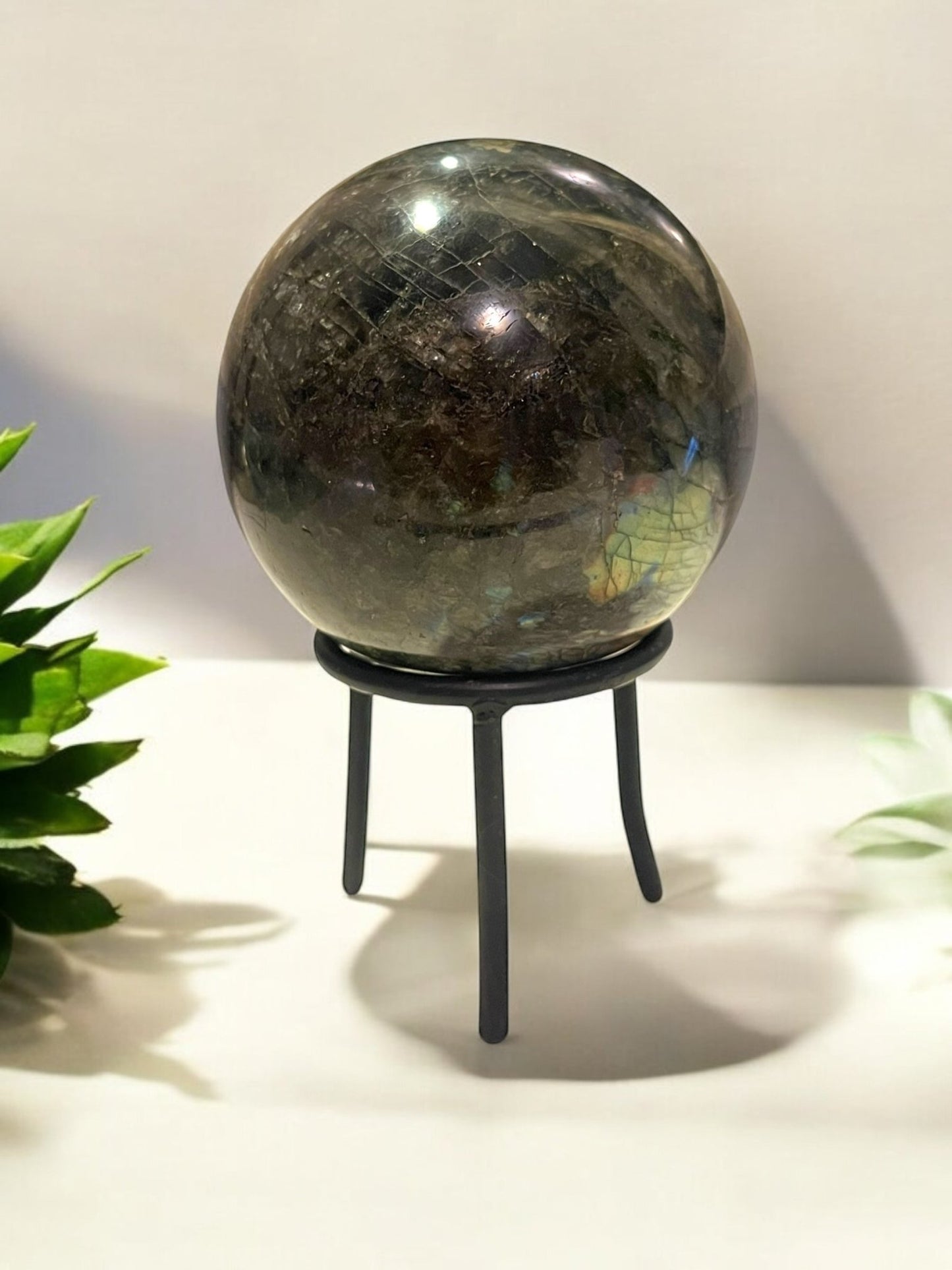 Labradorite Gemstone Sphere (80mm) with Stand – Flashy Crystal - JoyfulBliss Co.