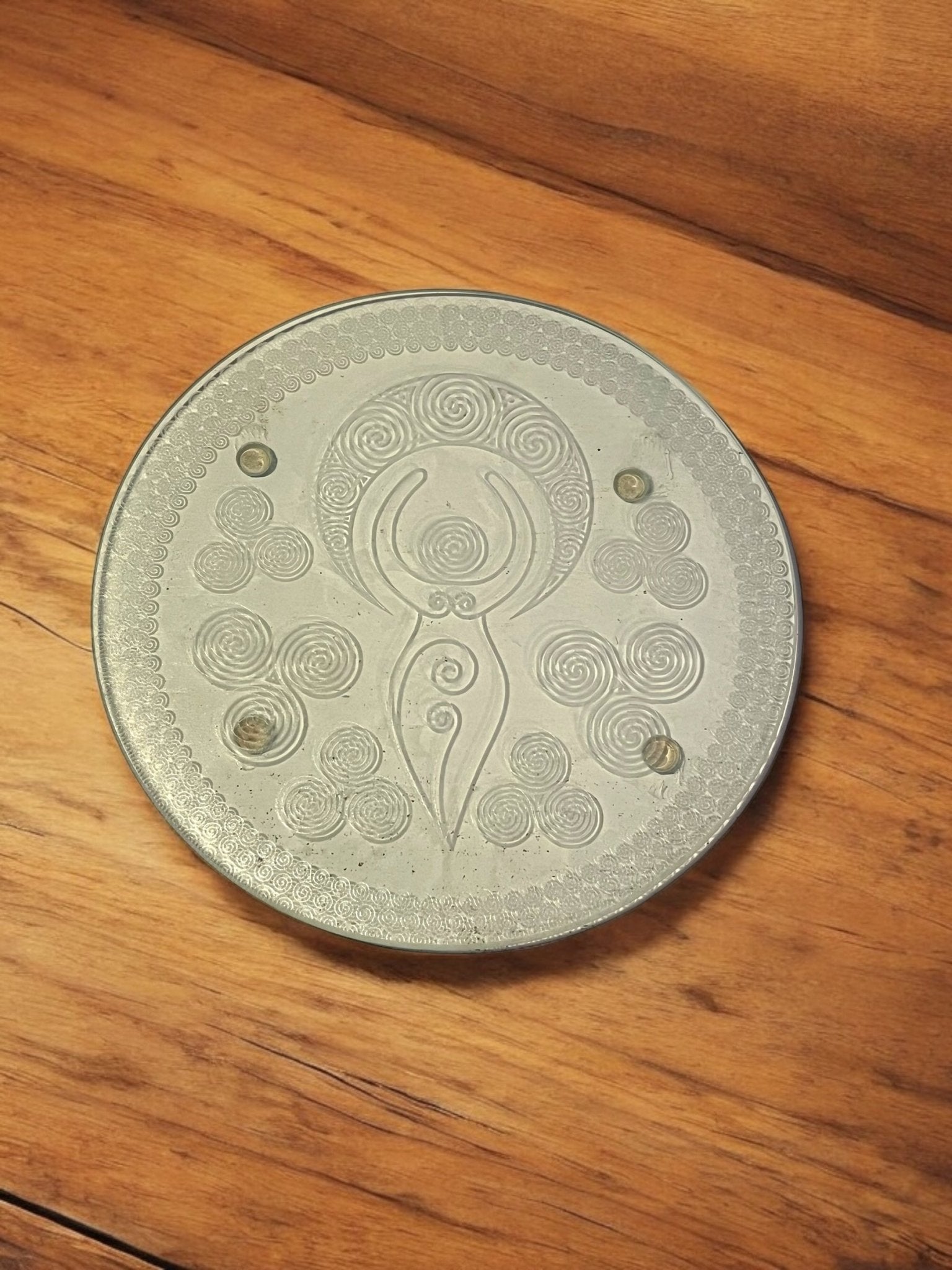 Mystic Impressions: Engraved Glass Spiritual Charging Plates 6in - JoyfulBliss Co.