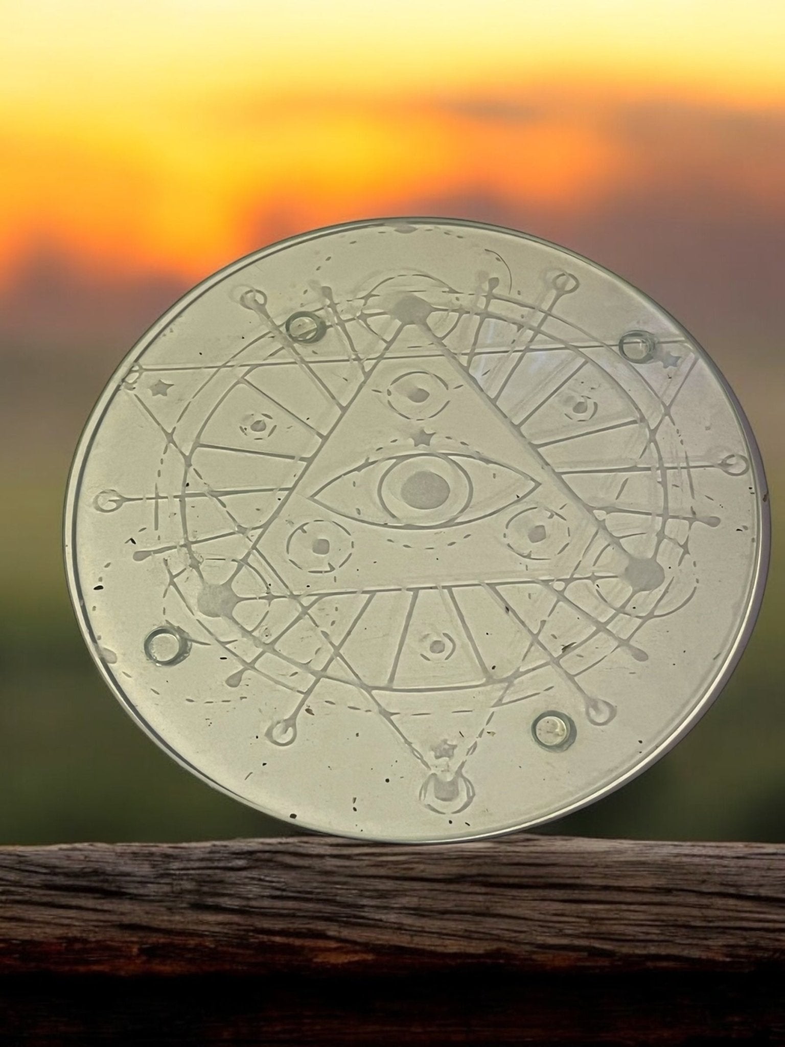 Mystic Impressions: Engraved Glass Spiritual Charging Plates 6in - JoyfulBliss Co.