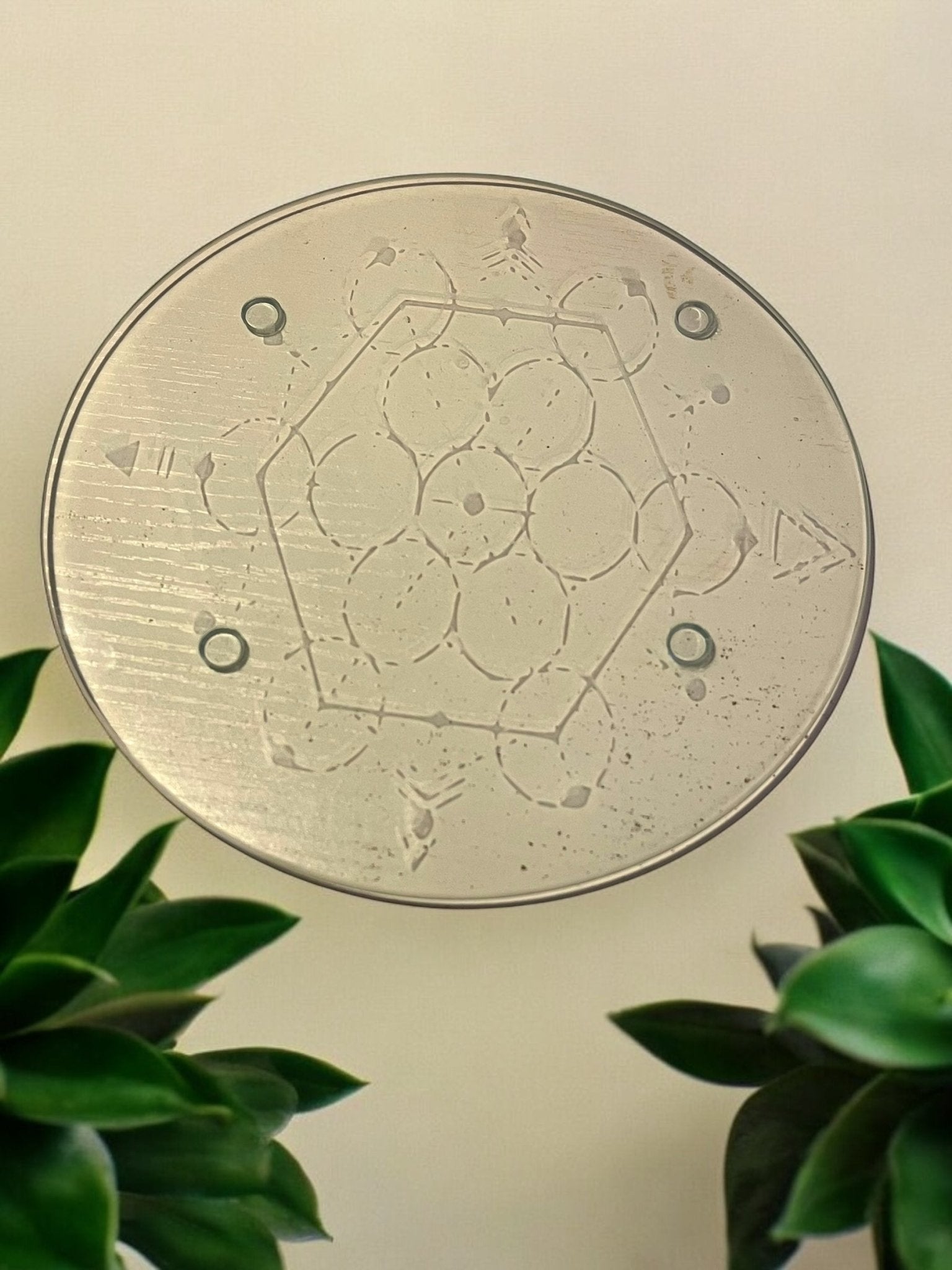 Mystic Impressions: Engraved Glass Spiritual Charging Plates 6in - JoyfulBliss Co.