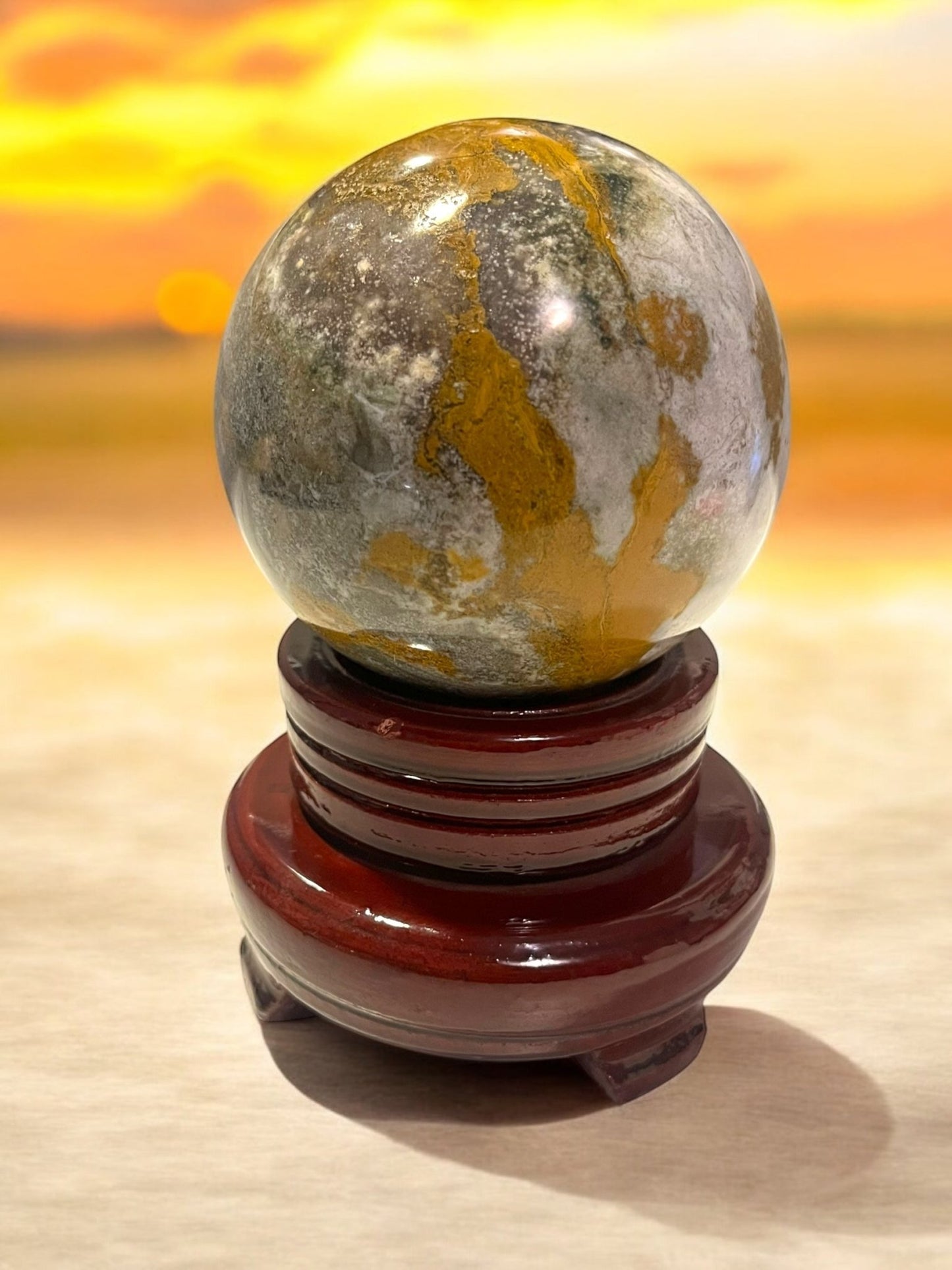 Ocean Jasper Sphere with Stand 80mm - JoyfulBliss Co.