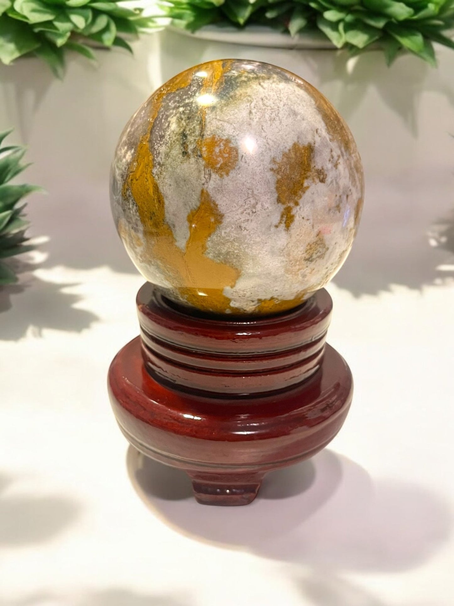 Ocean Jasper Sphere with Stand 80mm - JoyfulBliss Co.