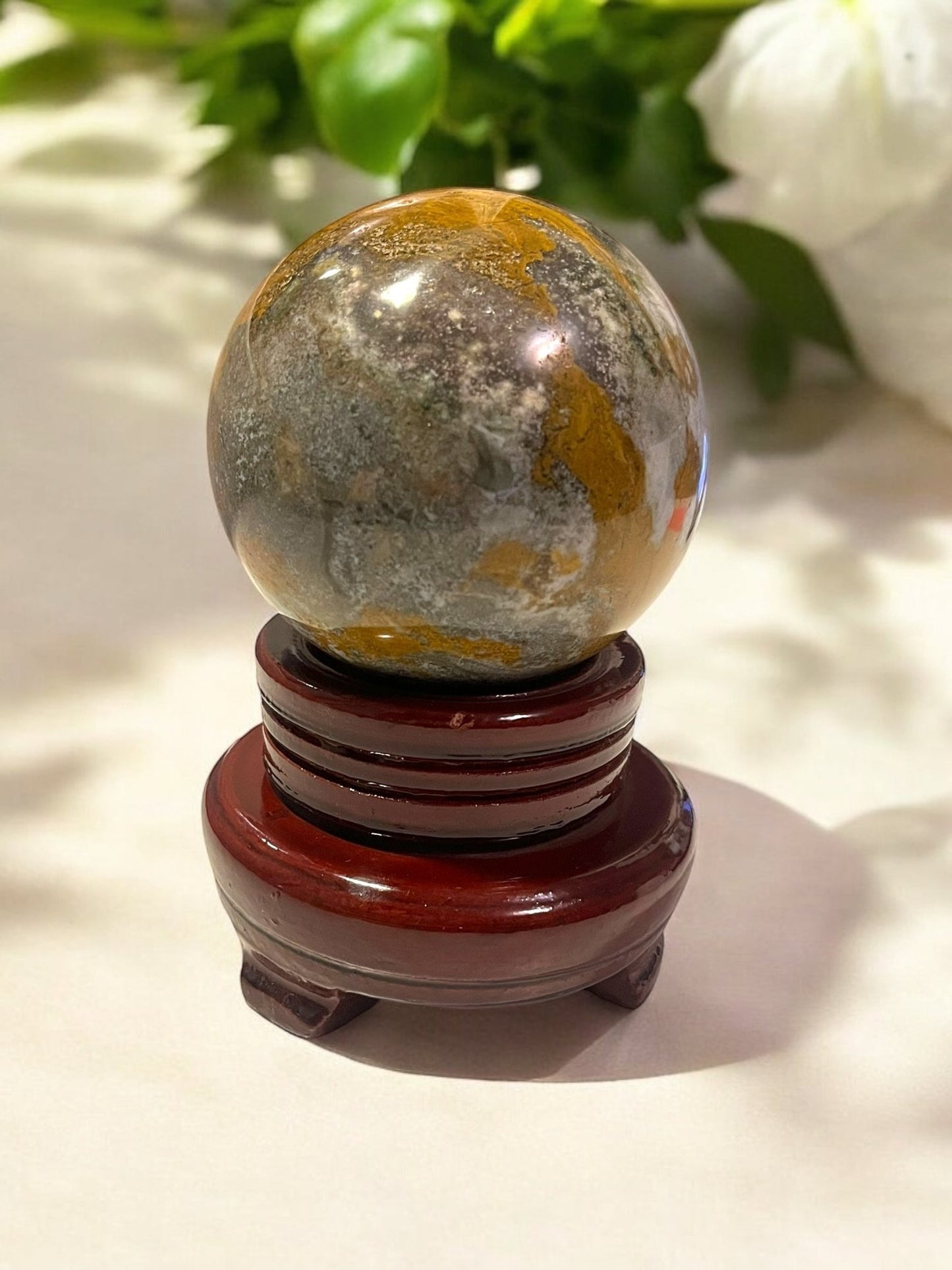 Ocean Jasper Sphere with Stand 80mm - JoyfulBliss Co.