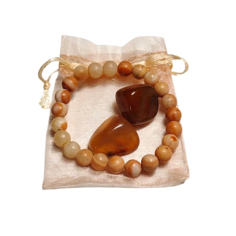 Carnelian Energy Bracelet with Two Carnelian Tumbled Stones – Motivation, Vitality & Confidence