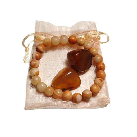 Carnelian Energy Bracelet with Two Carnelian Tumbled Stones – Motivation, Vitality & Confidence