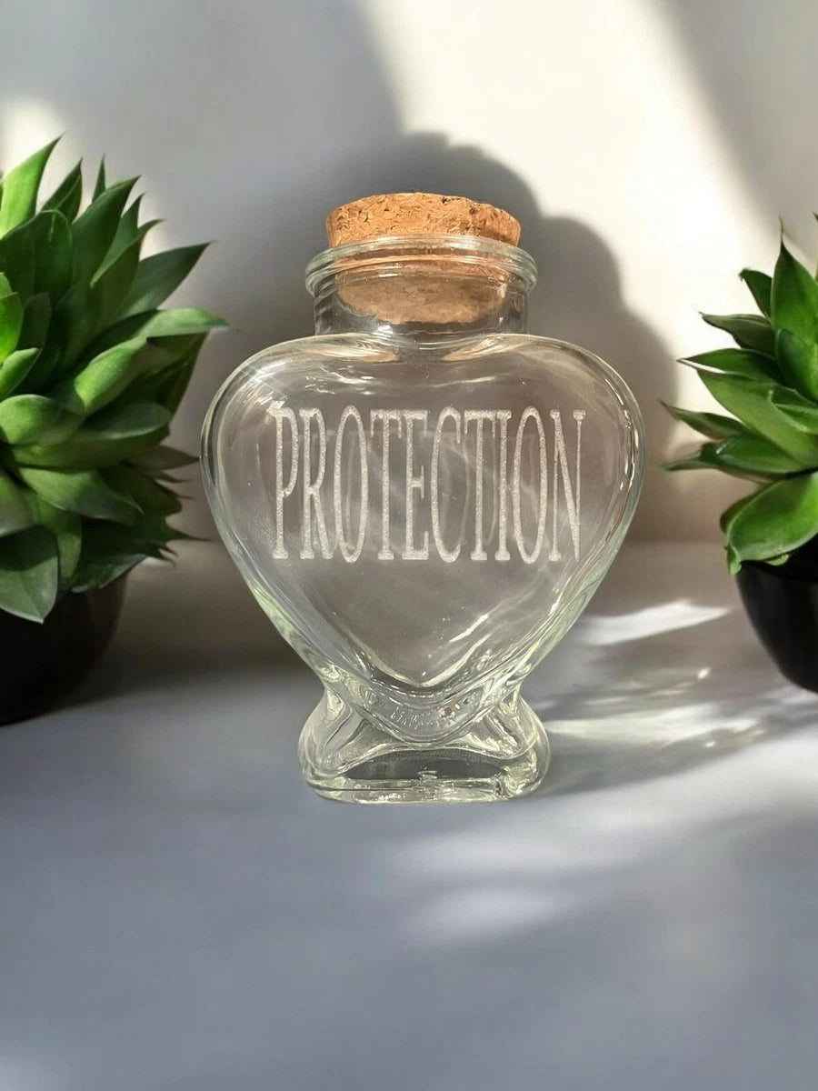 Heart of Protection Vase, Aura Shielding Engraved Spell Jar