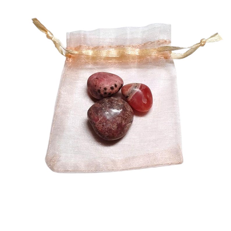 3 Rhodochrosite Tumbled Stones – Love, Healing, Joy + Organza Gift Bag