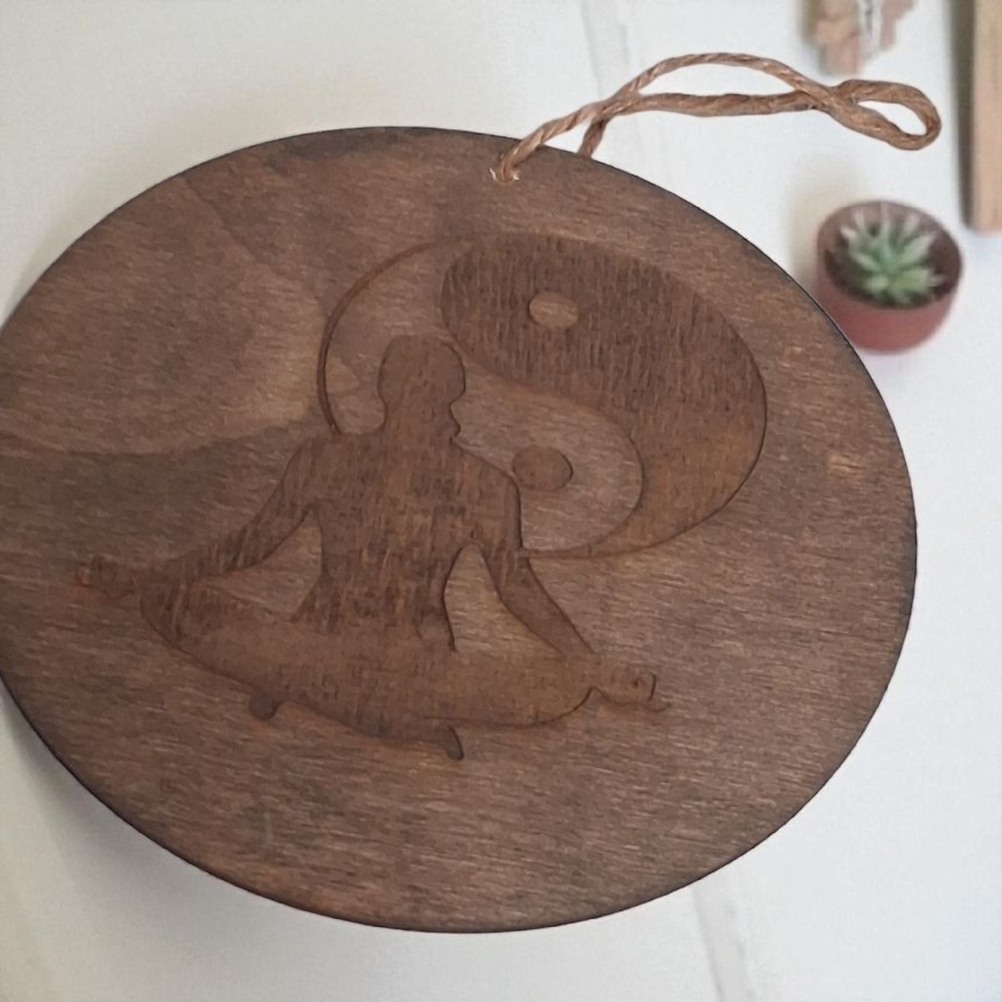 Engraved Wooden Yin Yang Meditation Wall Hanging – 6” Round Spiritual Balance Decor