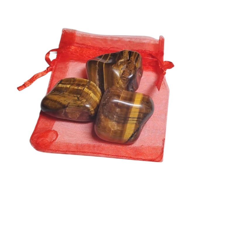 3 Tiger’s Eye Tumbled Stones – Confidence, Protection, Focus + Gift Bag
