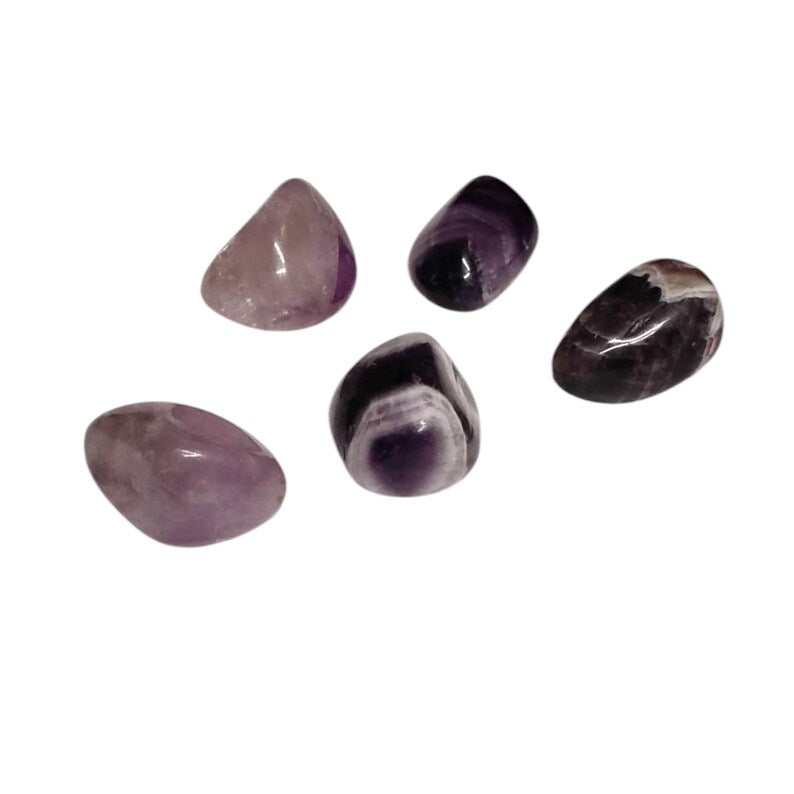 5 Chevron Amethyst Tumbled Stones – Intuition, Calm, Healing + Gift Bag