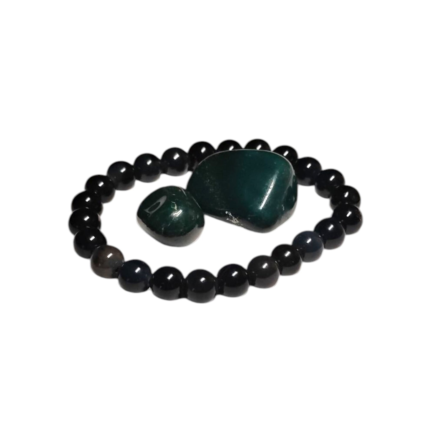 Black Agate Bead Bracelet with Bloodstone Tumbled Stones – Protection & Grounding Crystal Set
