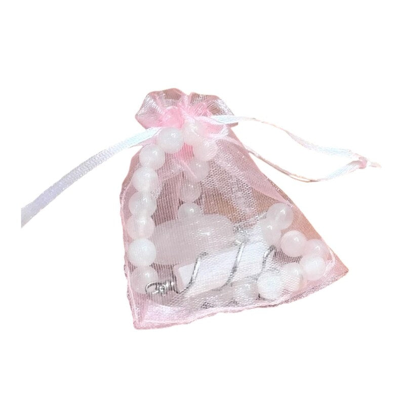 Rose Quartz Crystal Jewelry Set – Necklace, Bracelet, Earrings & Palm Stone with Gift Bag