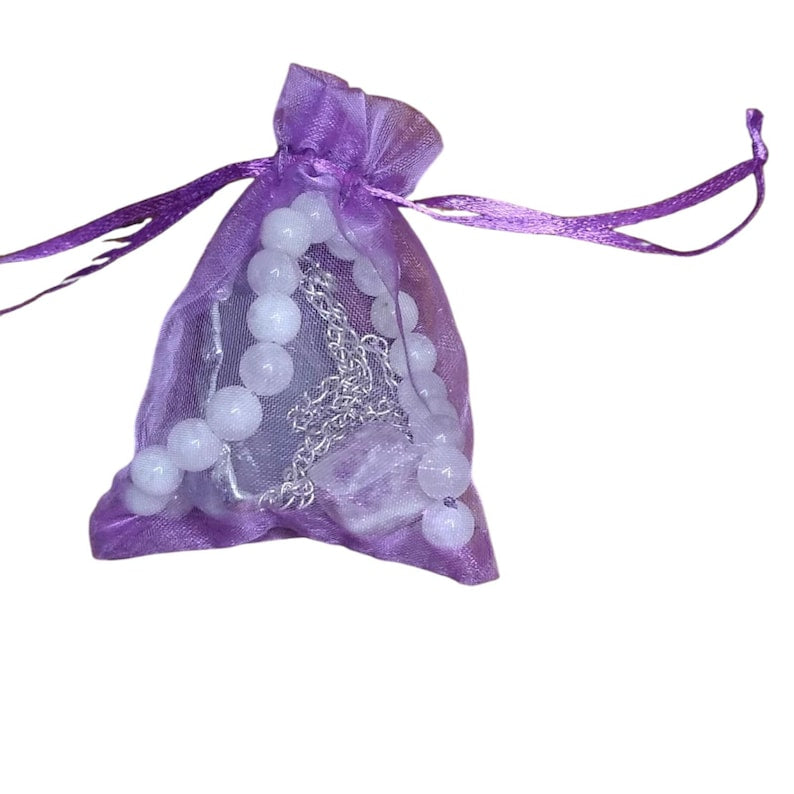 Amethyst Crystal Healing Set with Agate Pendant Necklace, Bracelet & Tumbled Stones