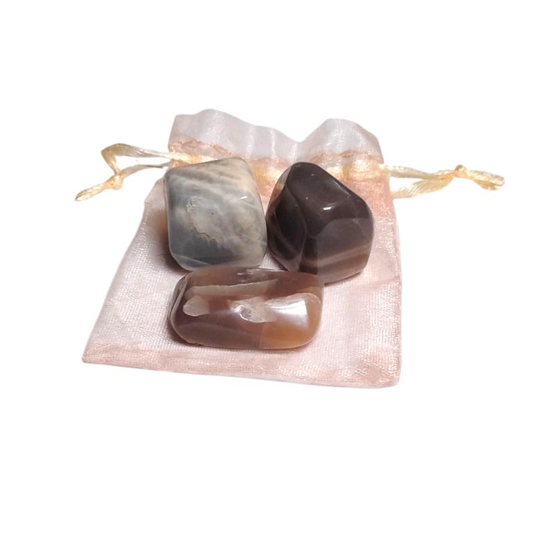 3 Multi-Color Moonstone Tumbled Stones – Intuition, Balance + Gift Bag