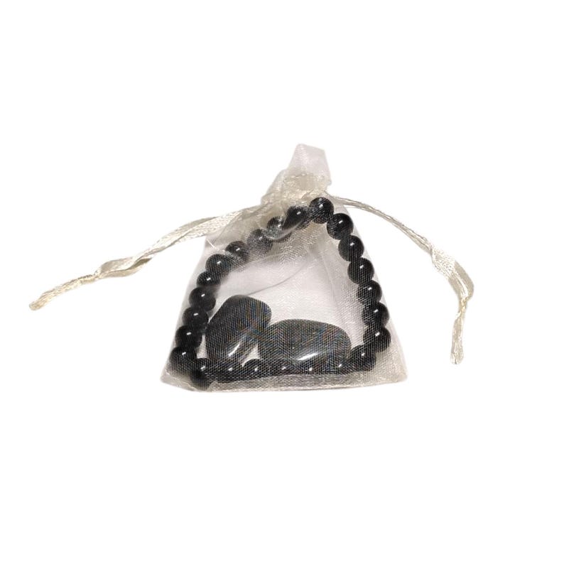 Black Onyx Protection Bracelet with Two Hematite Tumbled Stones – Grounding & Shielding Crystal Set