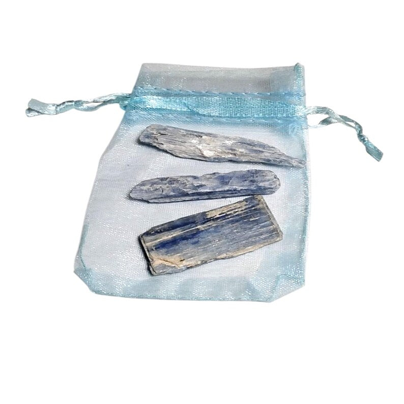 3 Raw Blue Kyanite Blades  Chakra Alignment, Clarity + Organza Gift Bag
